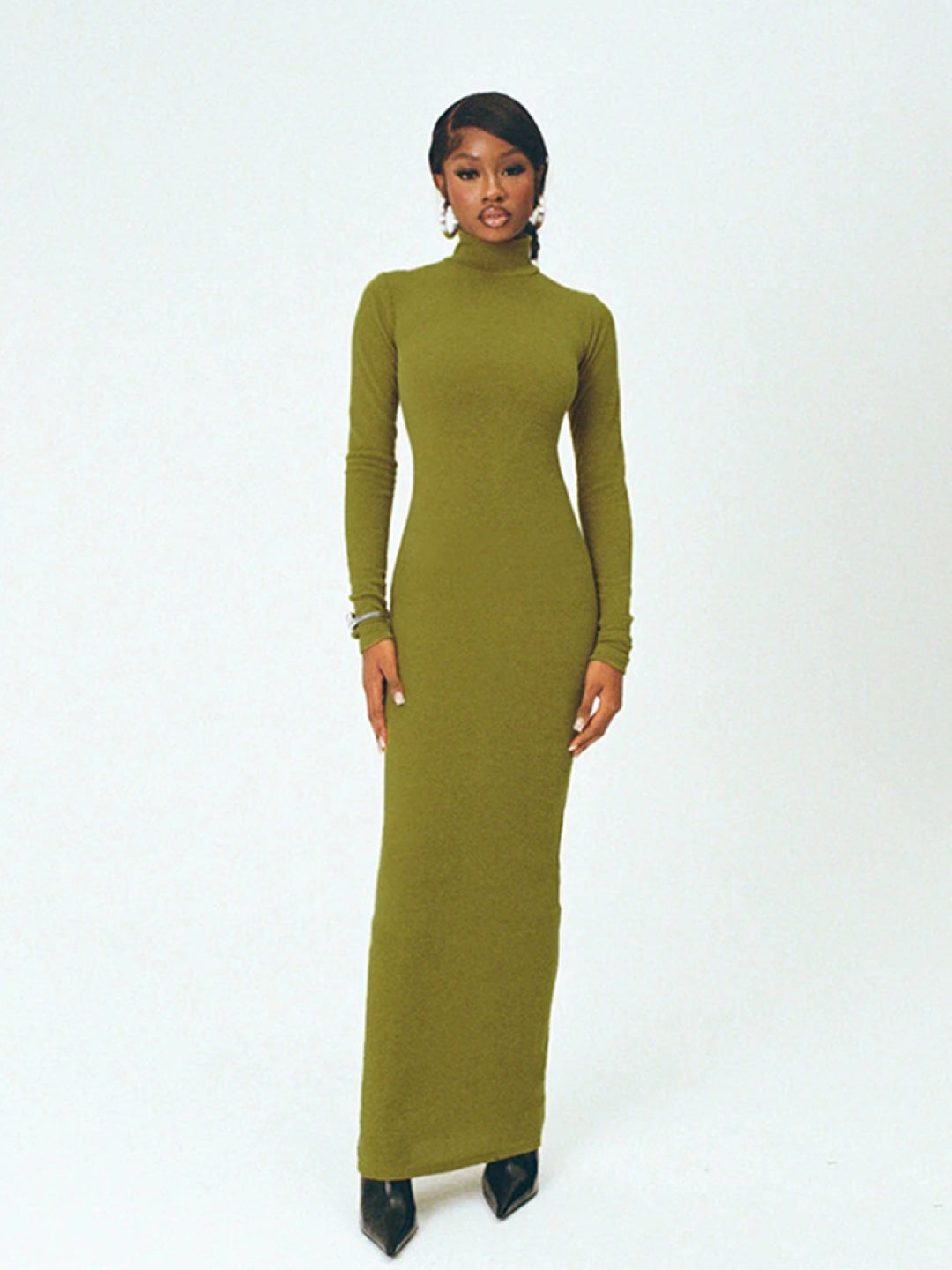 Olive Green Long Sleeve Bodycon Maxi Dress