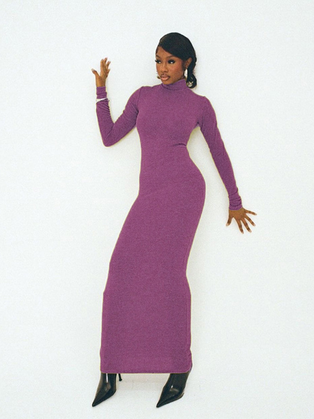 Purple Long Sleeve Bodycon Maxi Dress