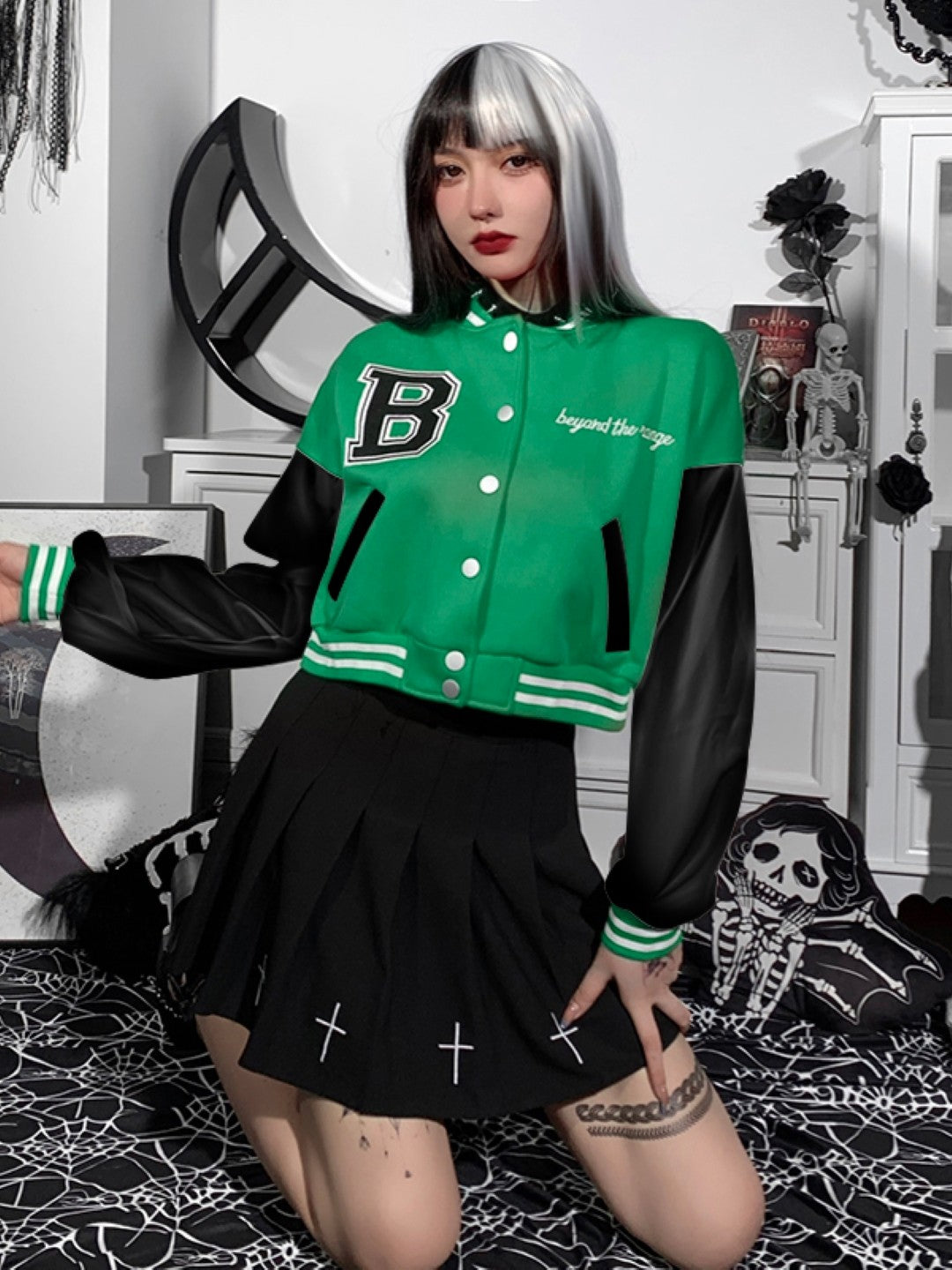 Green Round Neck Typography Long Sleeves Polyester Casual Top