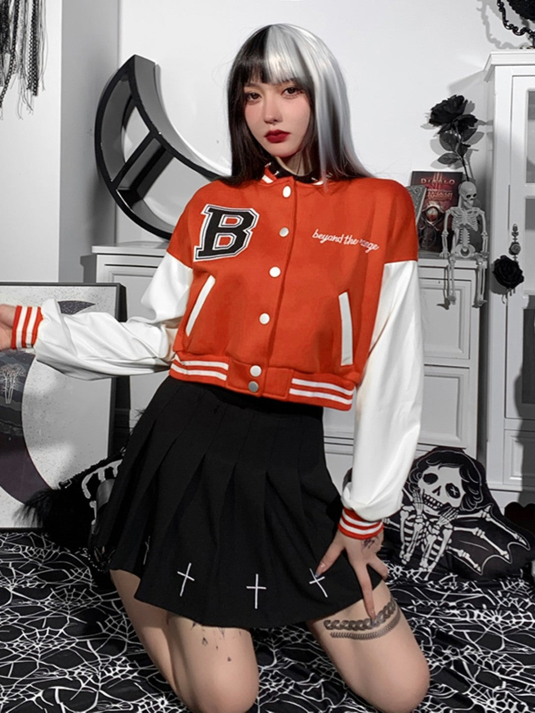 Orange Round Neck Typography Long Sleeves Polyester Casual Top