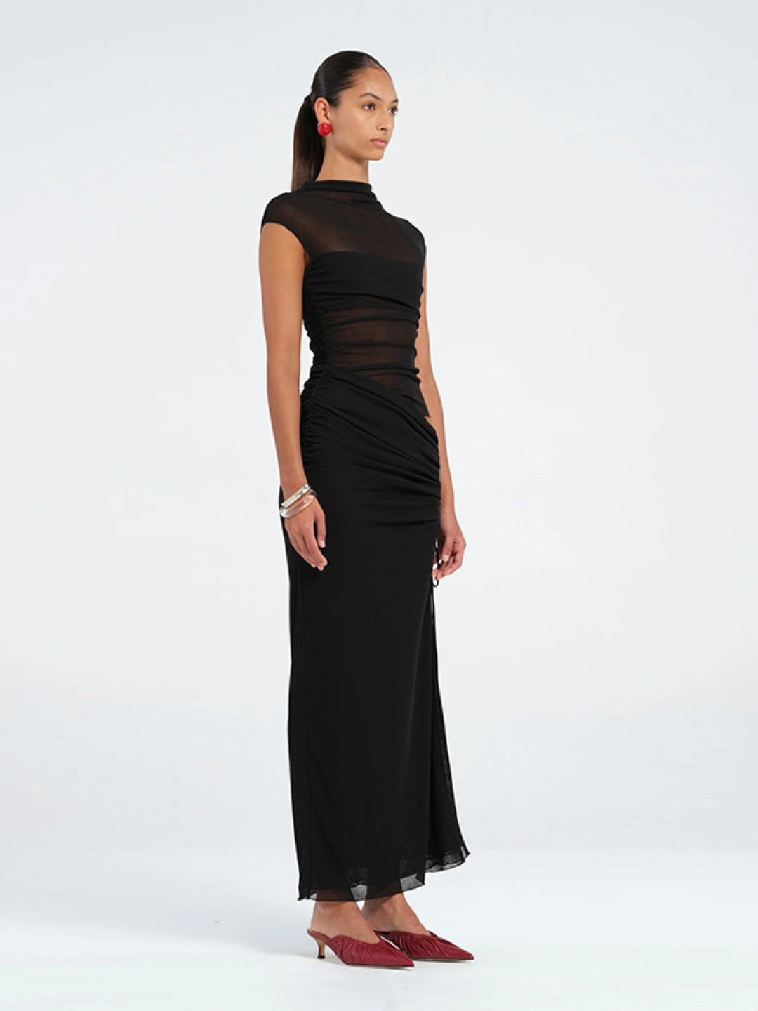 Black Sheer Panel Maxi Dress