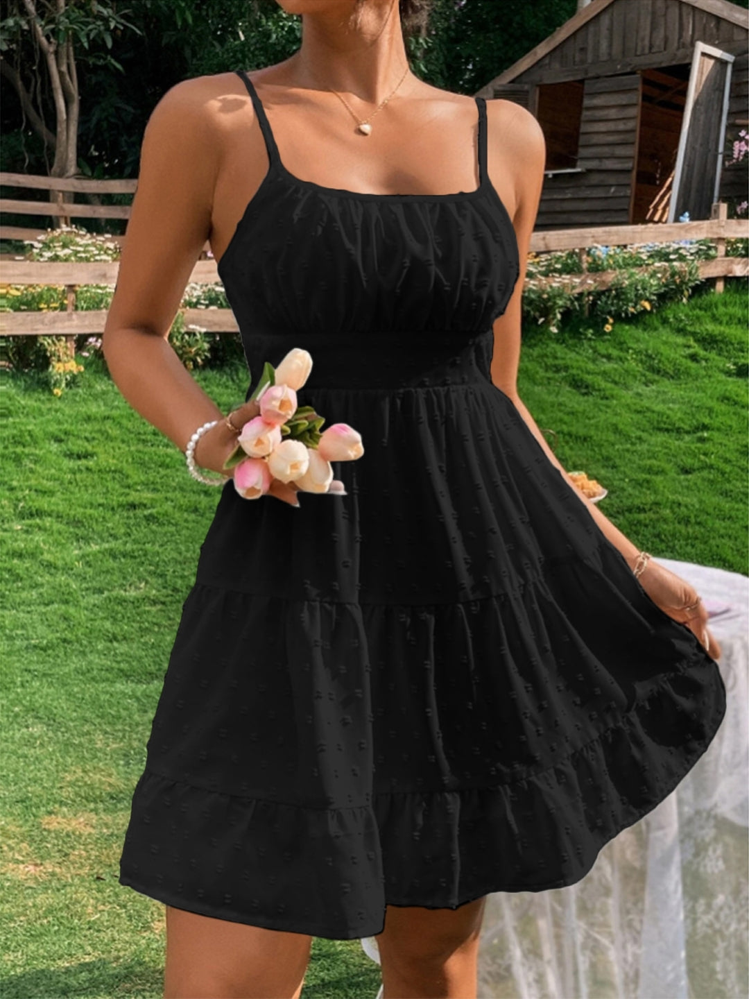 Black Tiered Spaghetti Strap Dress