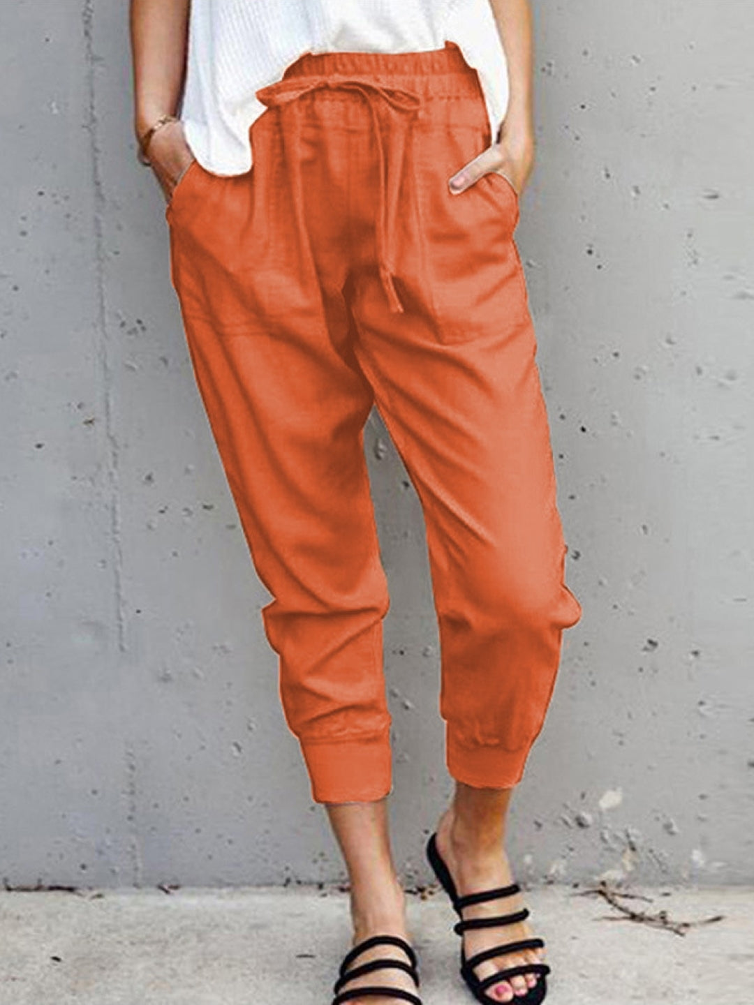 Orange Solid Regular Fit Casual Polyester Regular Trousers