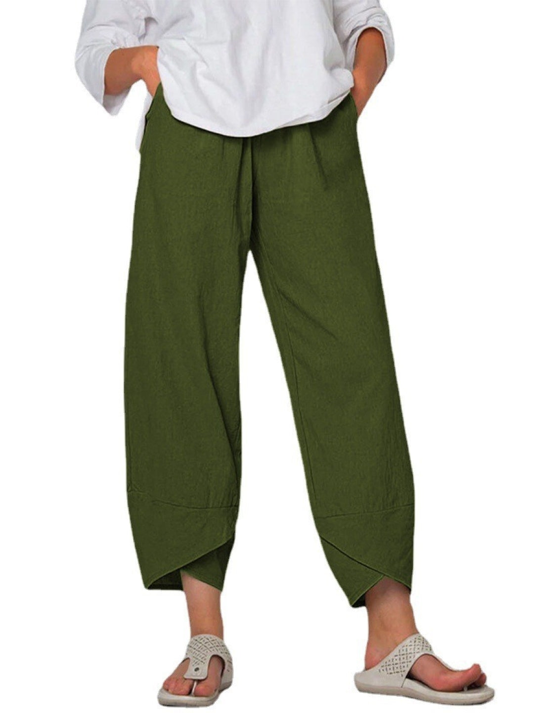 Green Solid Regular Fit Casual Polyester Regular Trousers