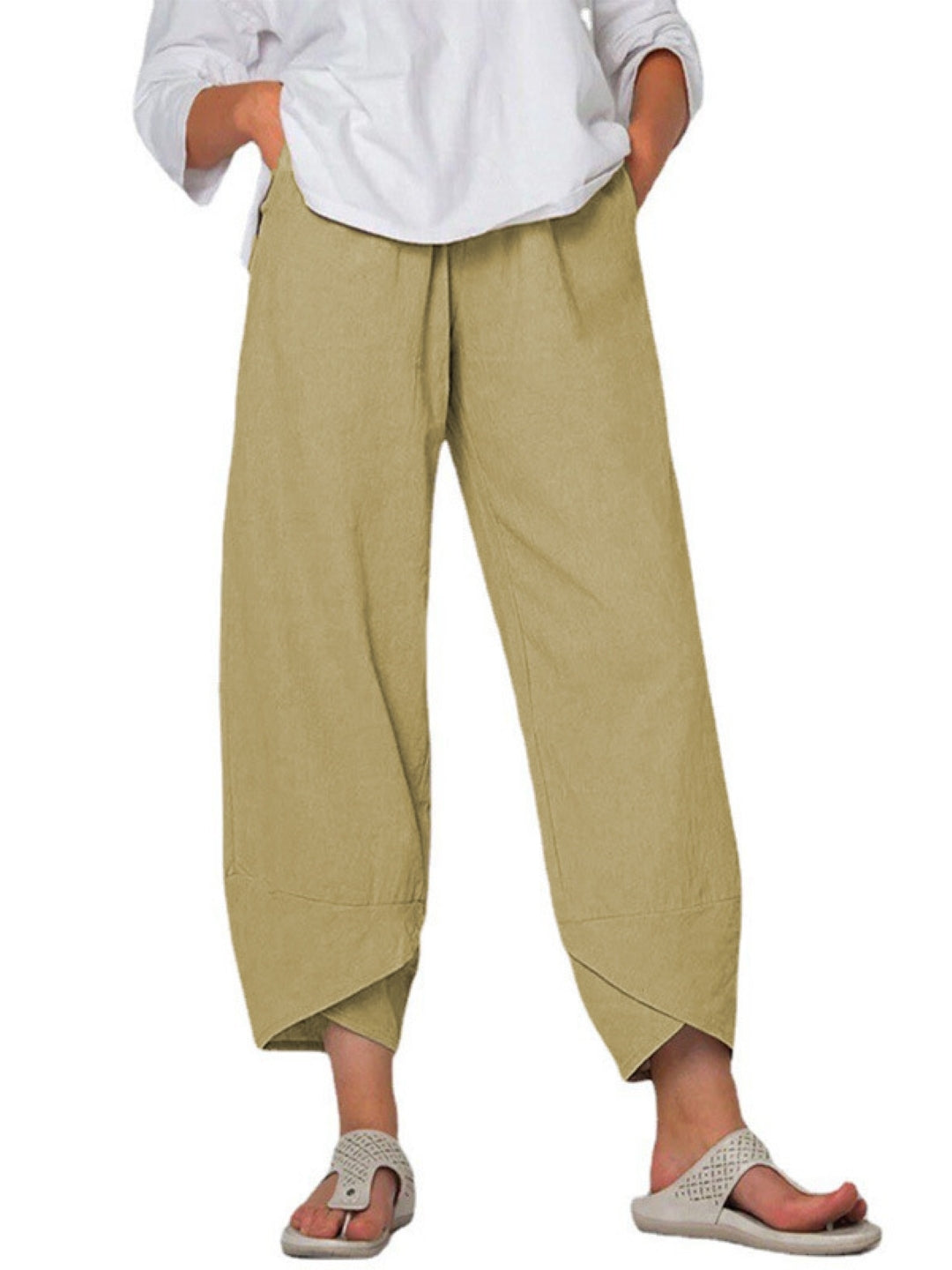 Khaki Solid Regular Fit Casual Polyester Regular Trousers