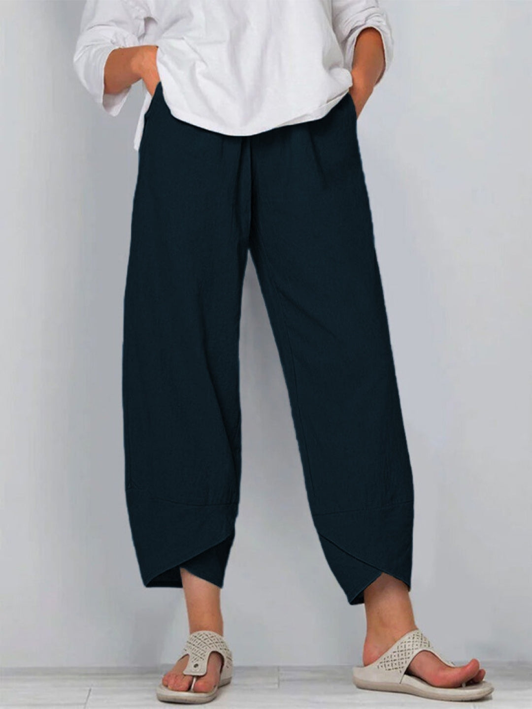 Navy Blue Solid Regular Fit Casual Polyester Regular Trousers