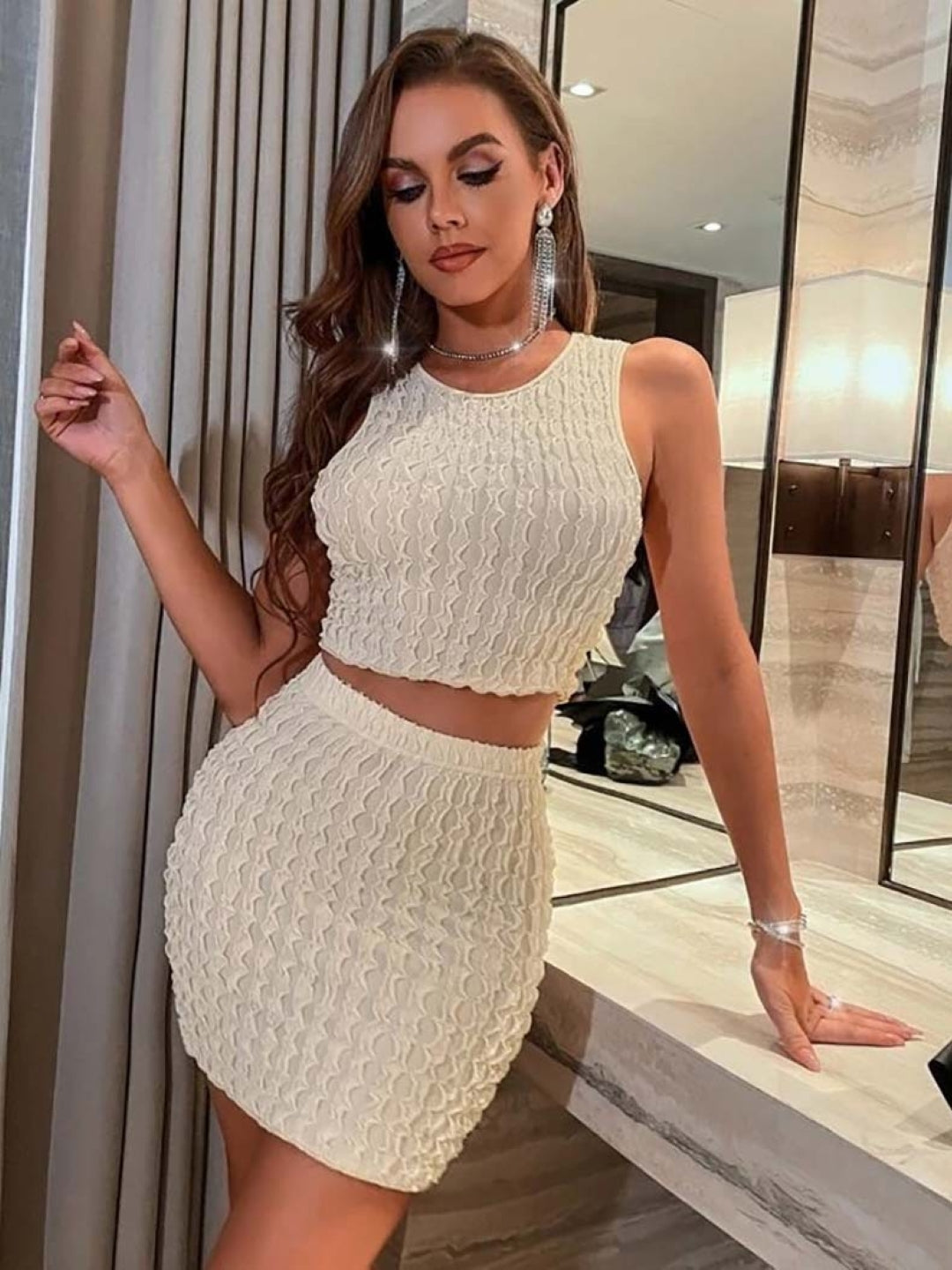 White Solid Polyester Top & Shorts Clothing Set