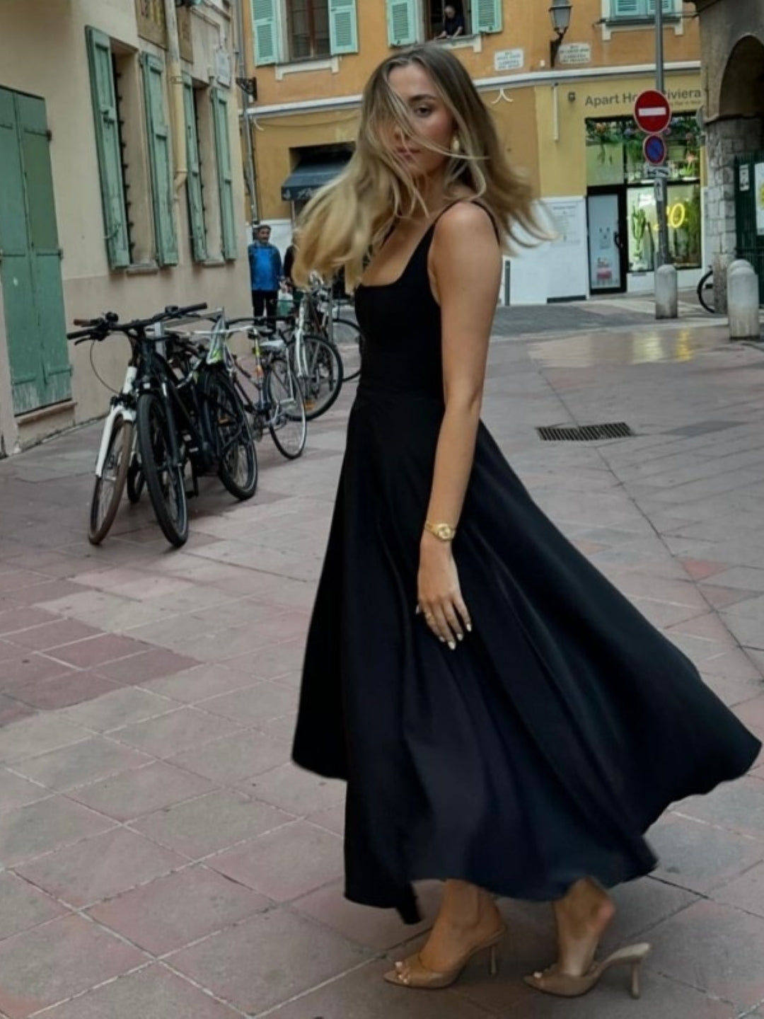 Classic Black Square-Neck Midi Dress
