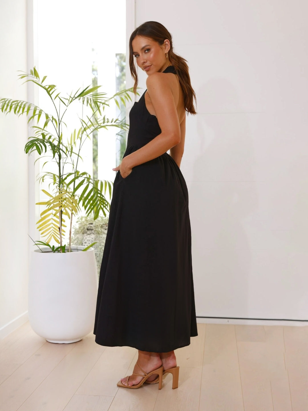 Black Halter Neck Maxi Dress