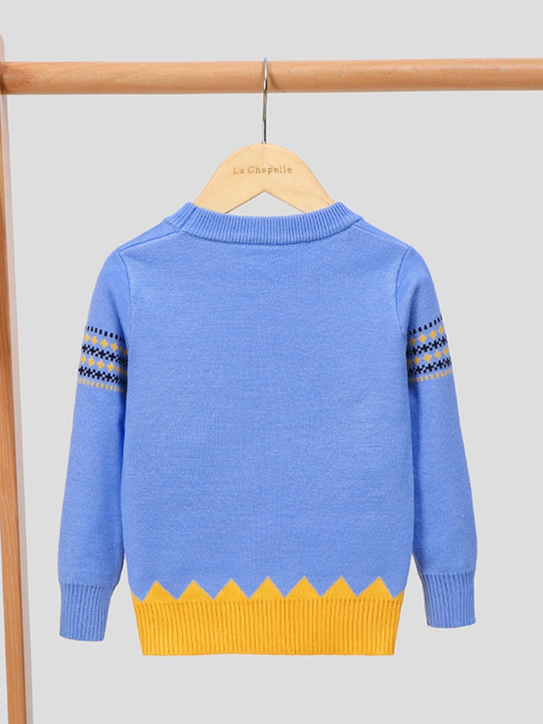 Blue Round Neck Printed Long Sleeves Casual Pullover Viscose Rayon Sweater