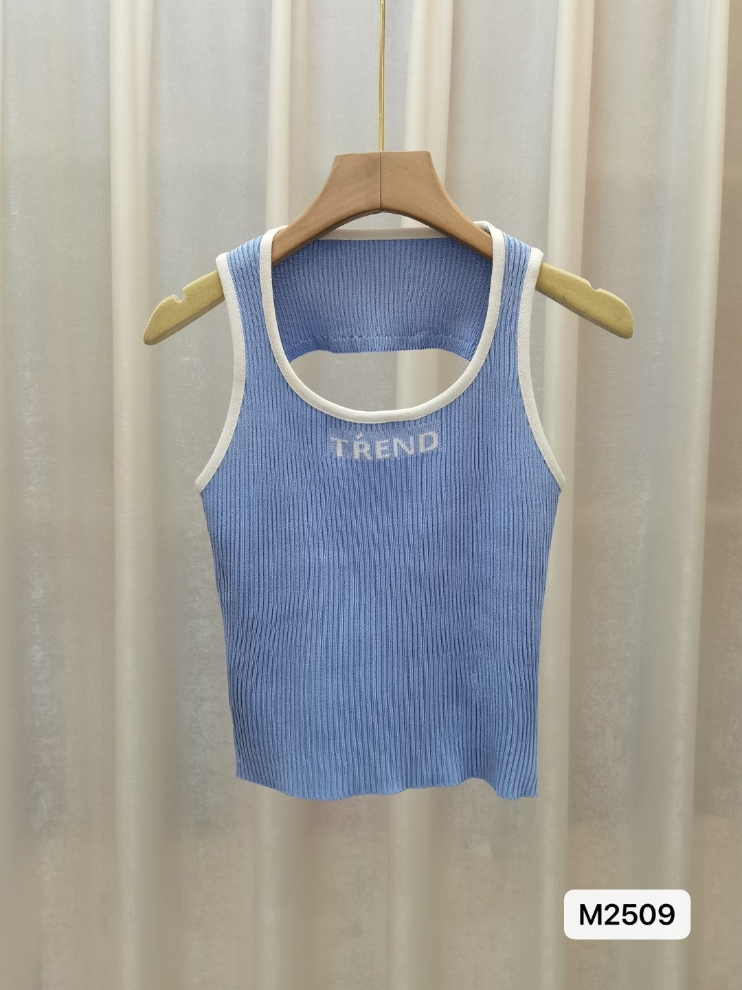 Blue Round Neck Sleeveless Typography No Sleeves Viscose Rayon Top