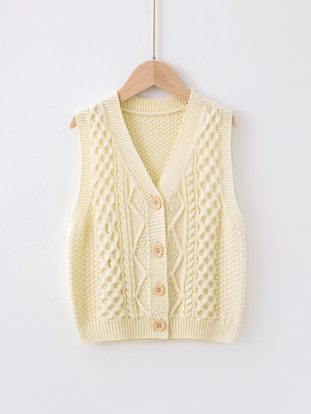 Beige V-Neck Solid Sleeveless Casual Front-Open Acrylic Sweater