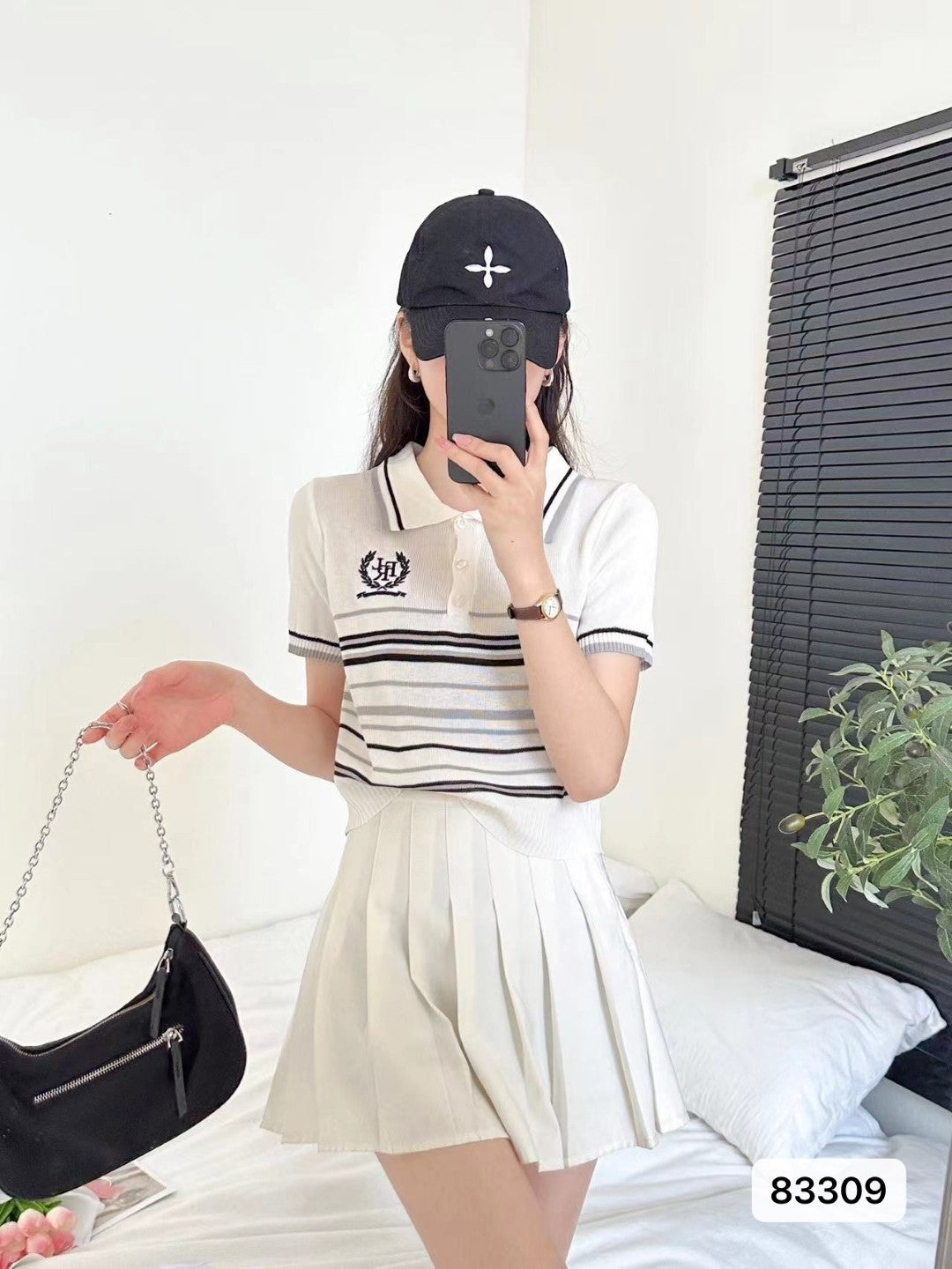 White Shirt Collar Short Sleeves Horizontal Stripes Regular Sleeves Viscose Rayon Top