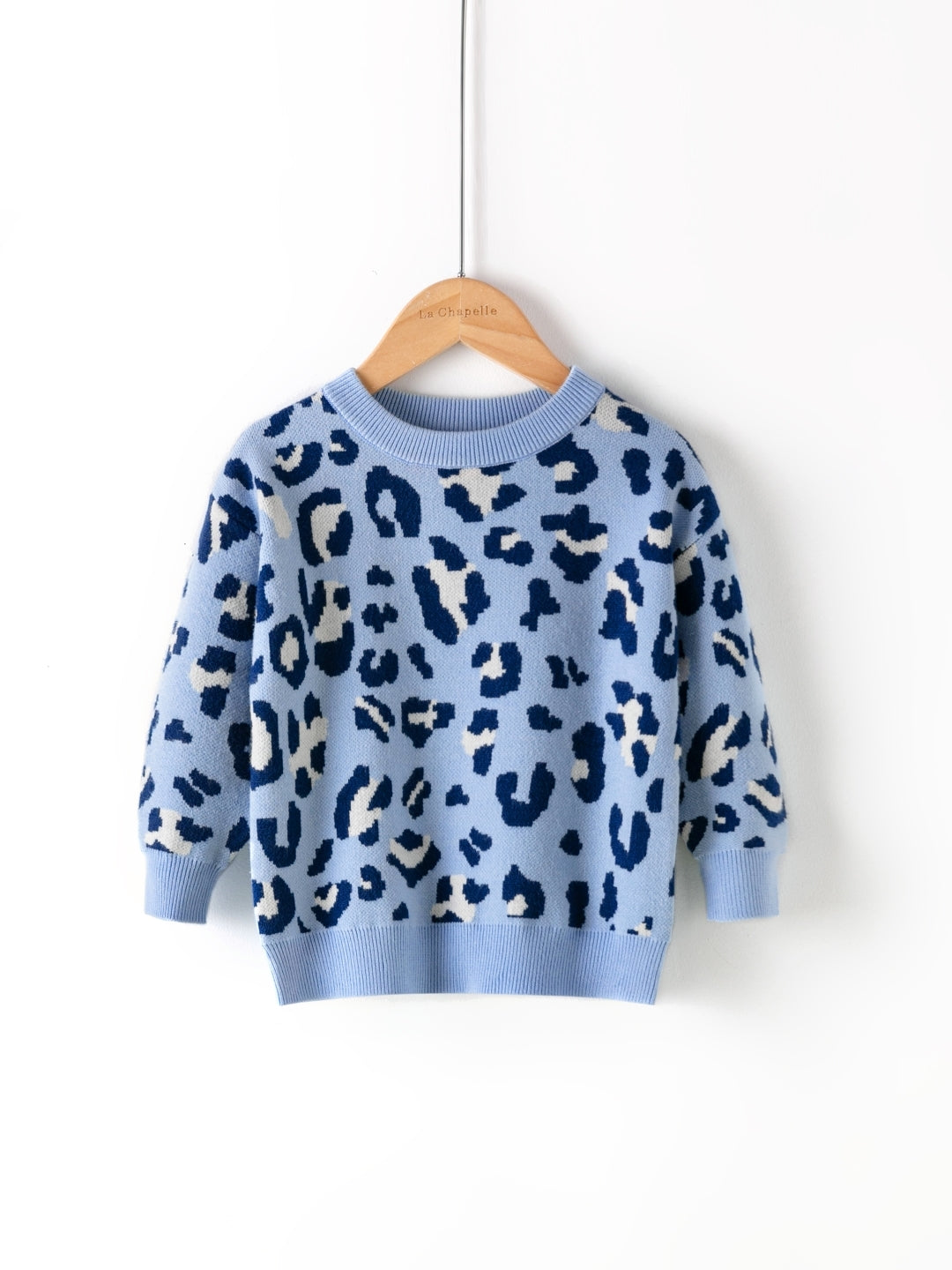 Blue Round Neck Printed Long Sleeves Casual Pullover Viscose Rayon Sweater