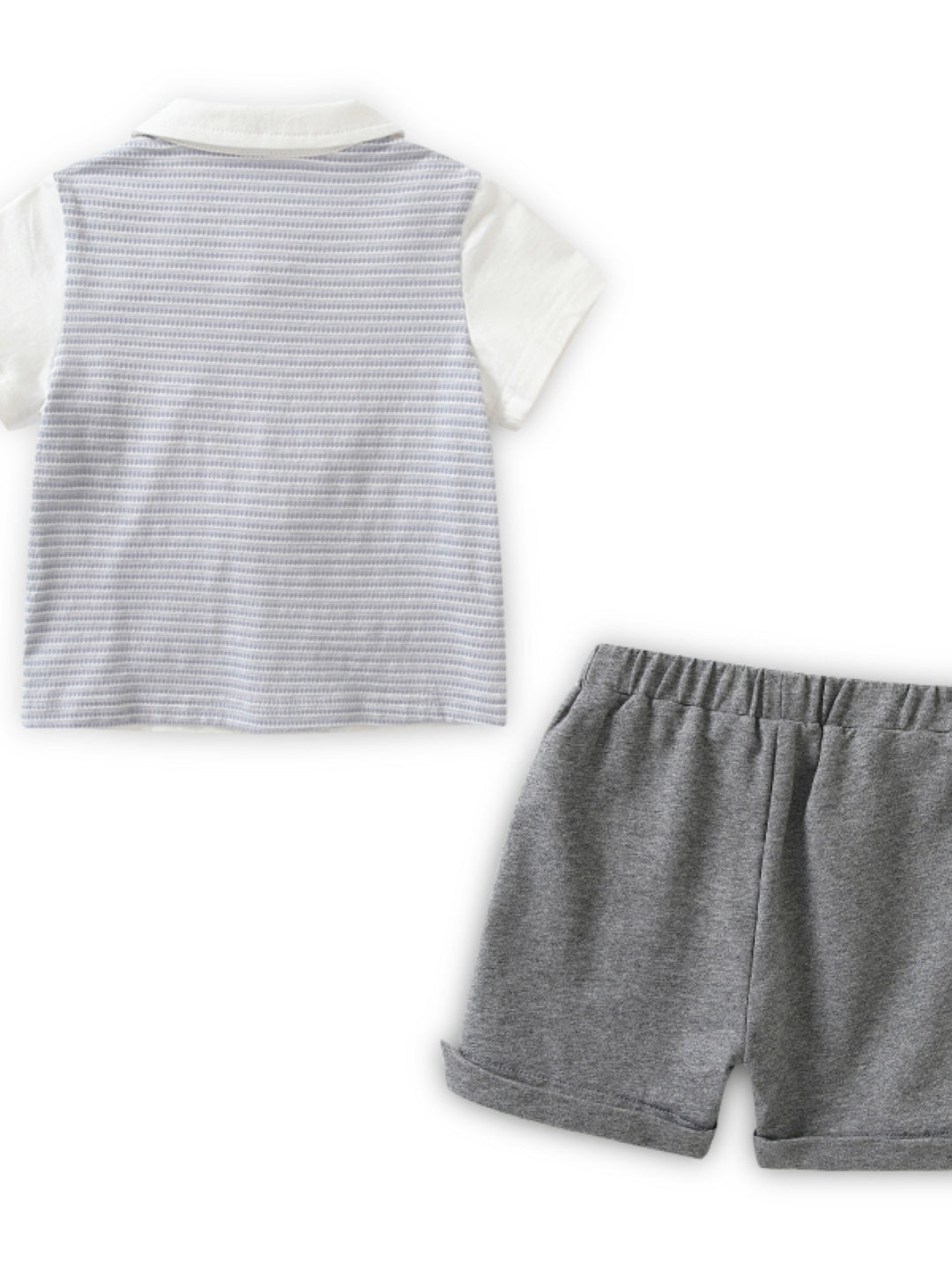 Grey Shirt Collar Short Sleeves Cotton Blend Top & Shorts Set