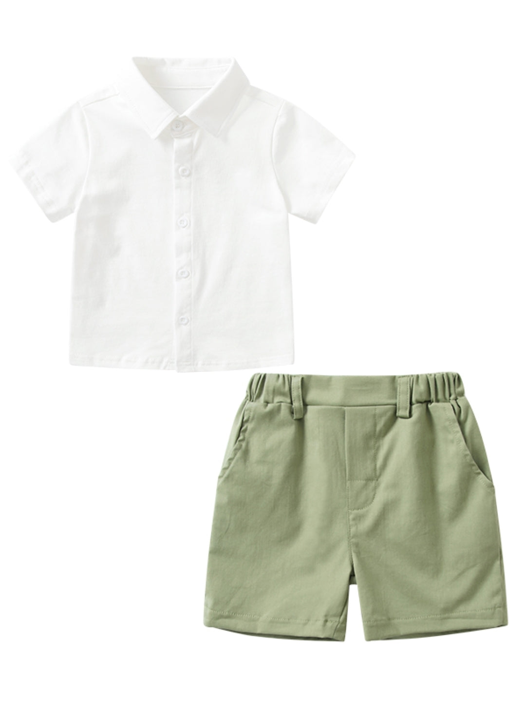 White Shirt Collar Short Sleeves Pure Cotton Shirt & Shorts Set