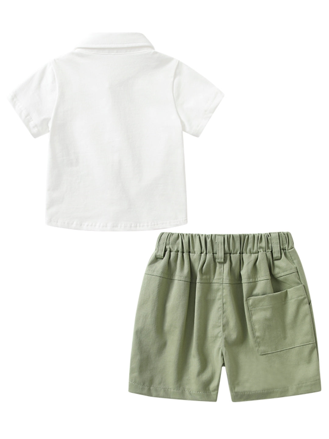 White Shirt Collar Short Sleeves Pure Cotton Shirt & Shorts Set