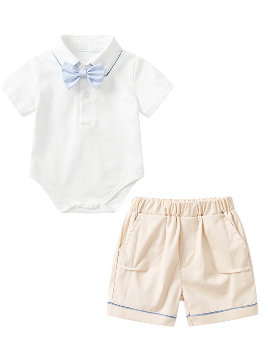 White Shirt Collar Short Sleeves Pure Cotton Top & Shorts Set