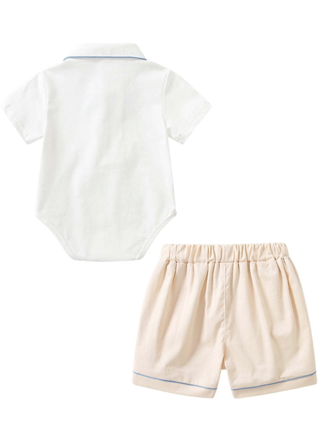 White Shirt Collar Short Sleeves Pure Cotton Top & Shorts Set