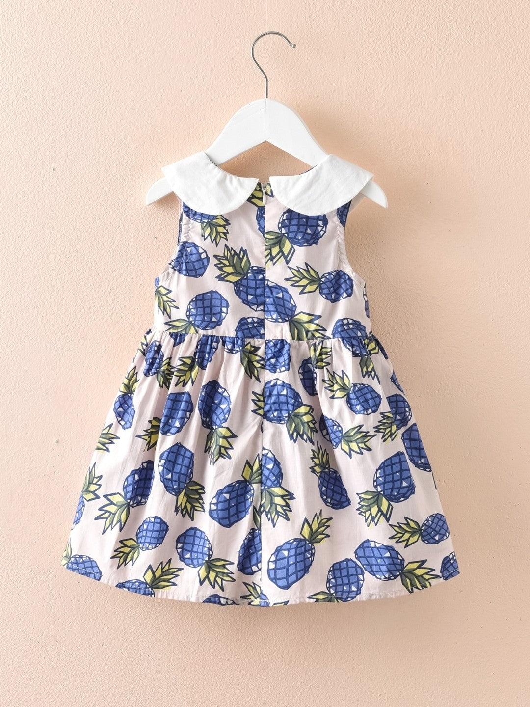 Blue Round Neck Floral Sleeveless A-Line Cotton Dress