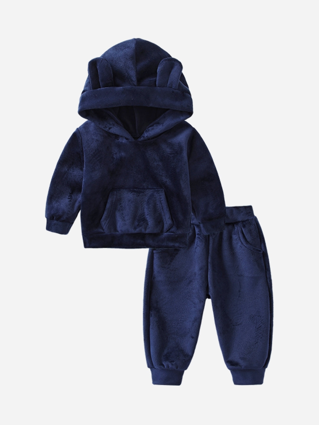 Navy Blue Hood Long Sleeves Polyester Top & Trousers Set