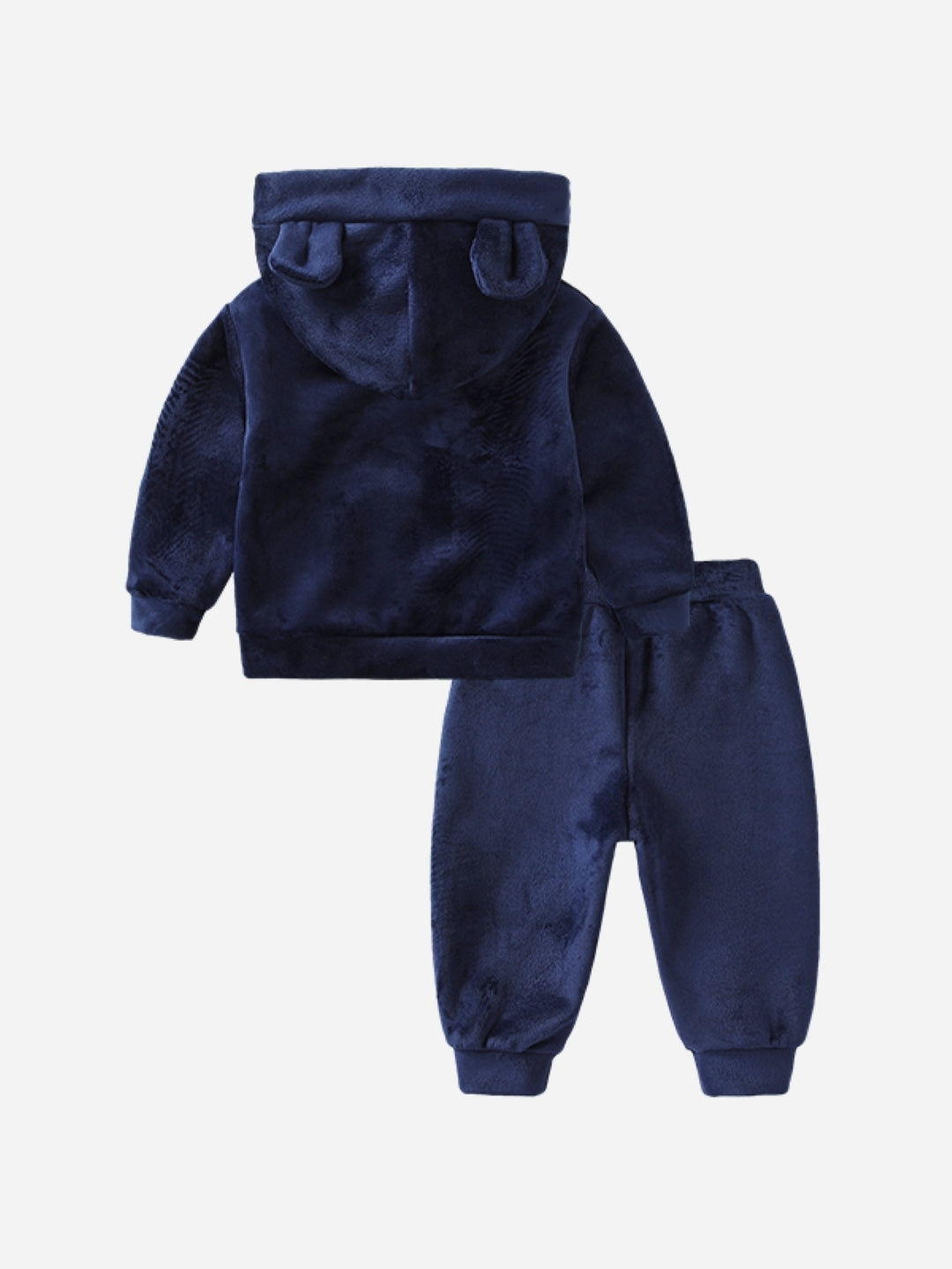 Navy Blue Hood Long Sleeves Polyester Top & Trousers Set