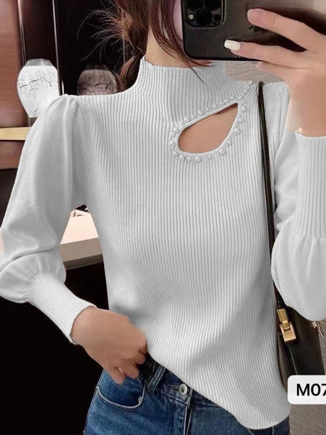 White High Neck Long Sleeves Solid Regular Sleeves Viscose Rayon Top