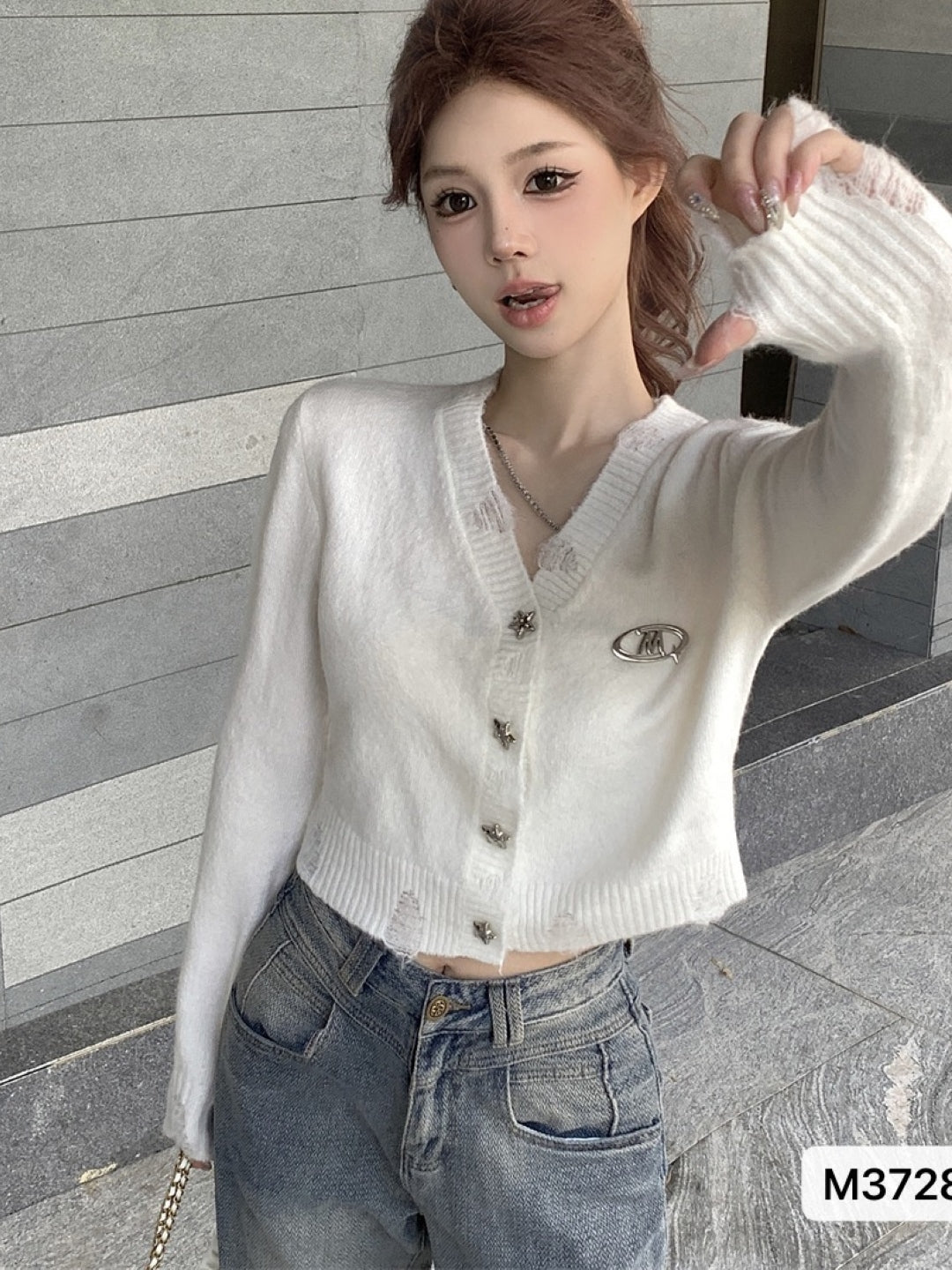 White V-Neck Long Sleeves Typography Regular Sleeves Polyester Top