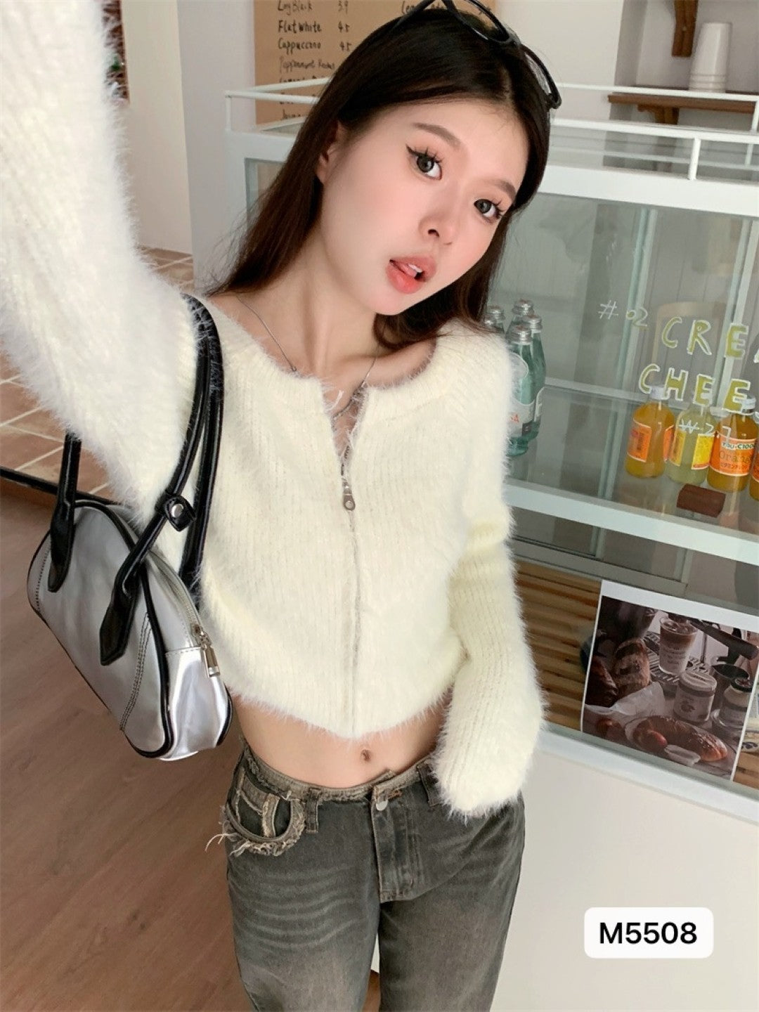 Cream Round Neck Long Sleeves Solid Regular Sleeves Nylon Top