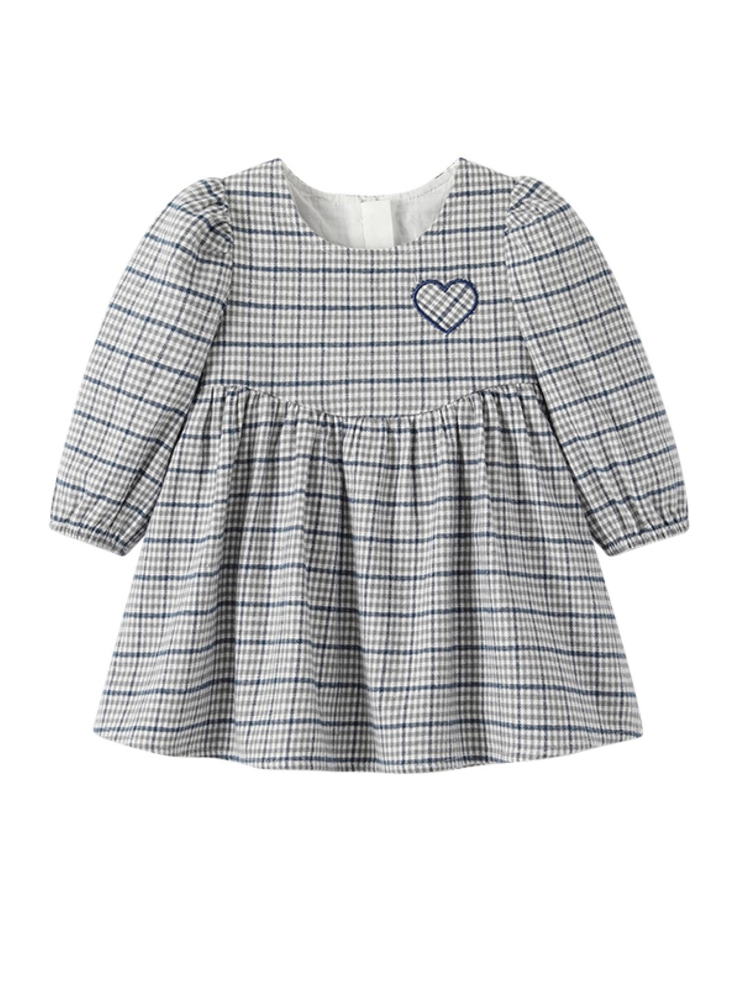 Black Round Neck Casual A-Line Checked Long Sleeves Knee Length Cotton Dress