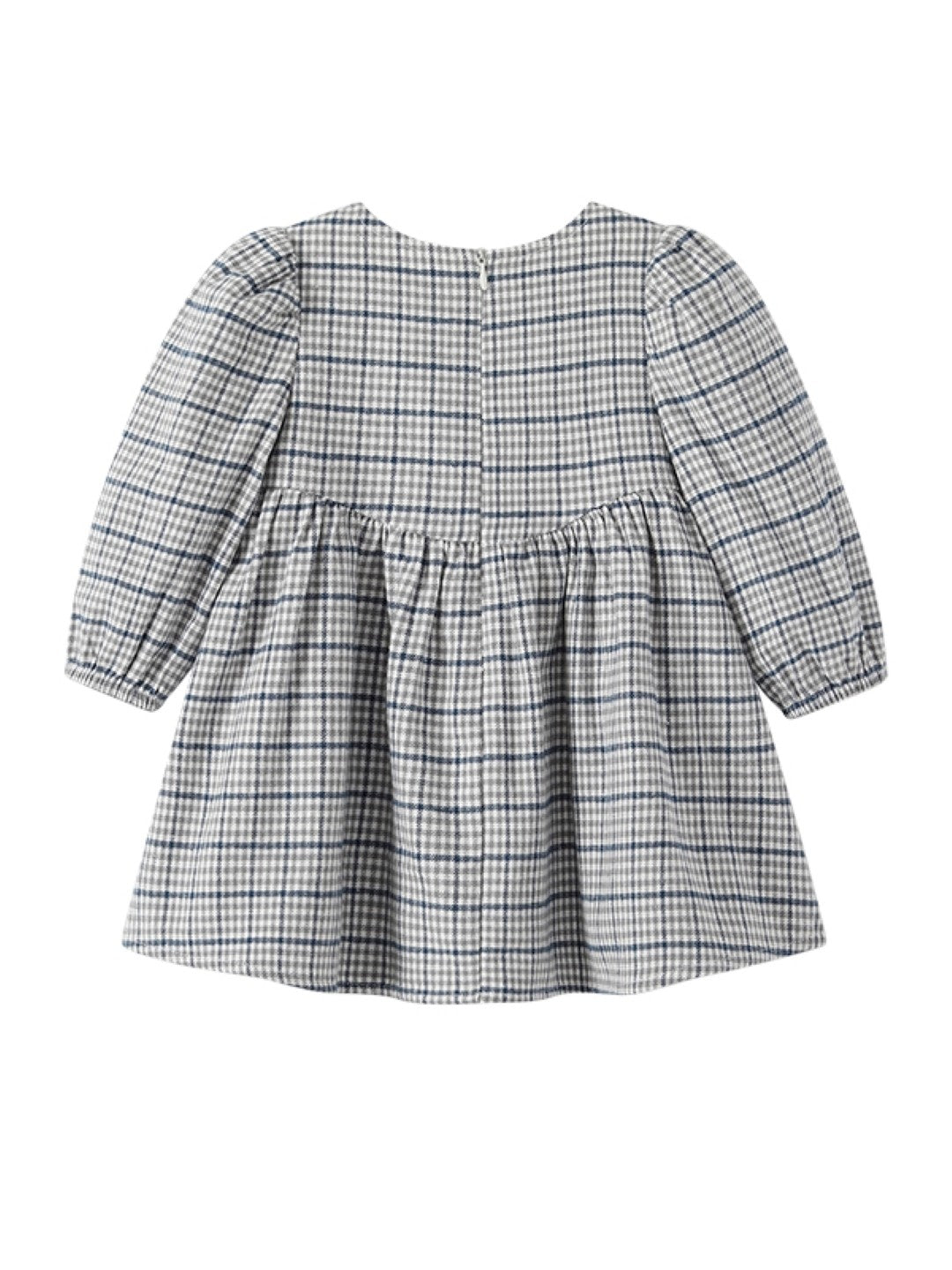 Black Round Neck Casual A-Line Checked Long Sleeves Knee Length Cotton Dress