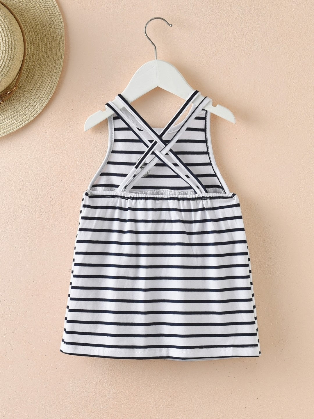 Black Round Neck Striped Sleeveless A-Line Cotton Dress