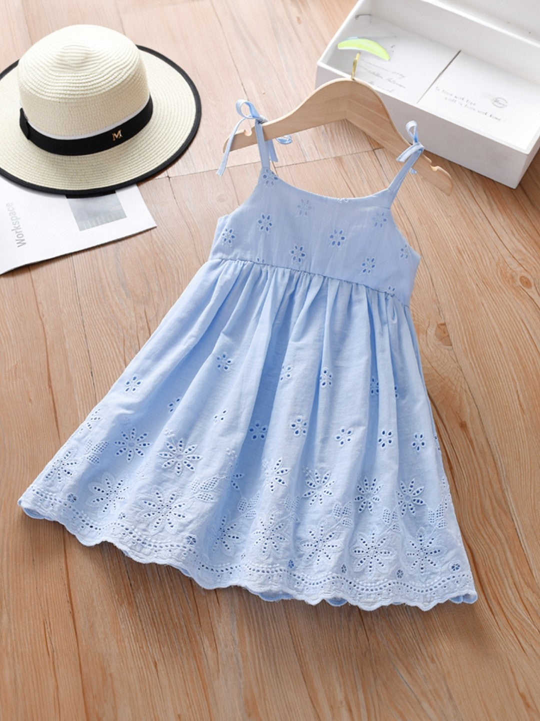 Blue Round Neck Solid Sleeveless A-Line Cotton Dress