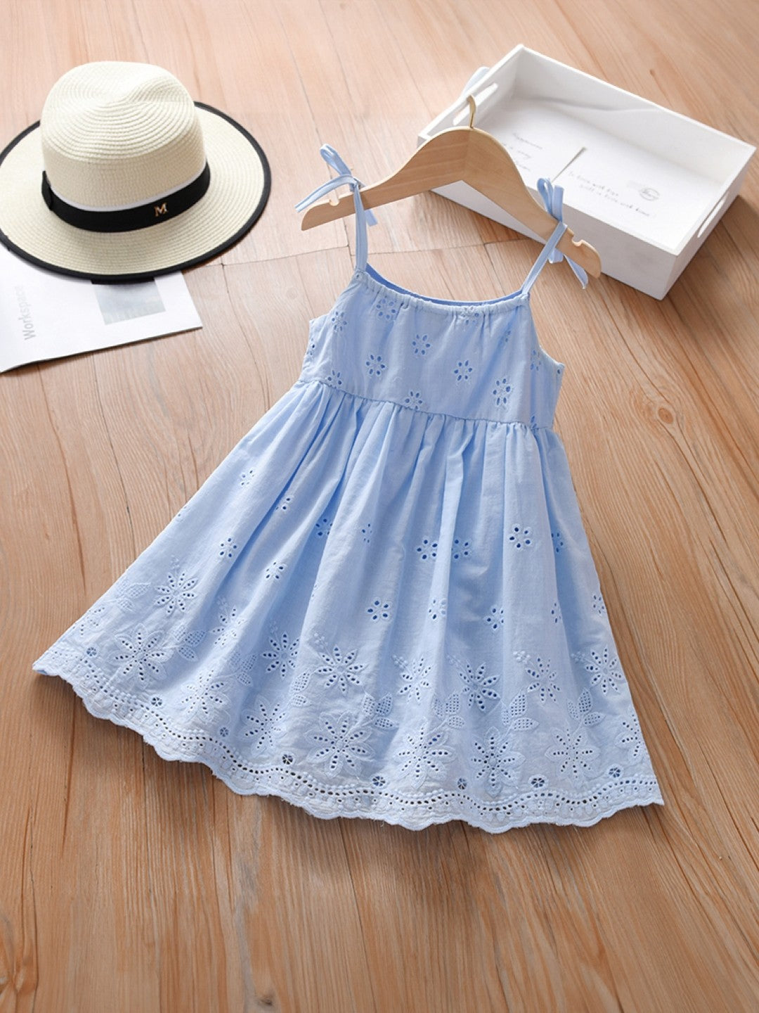 Blue Round Neck Solid Sleeveless A-Line Cotton Dress