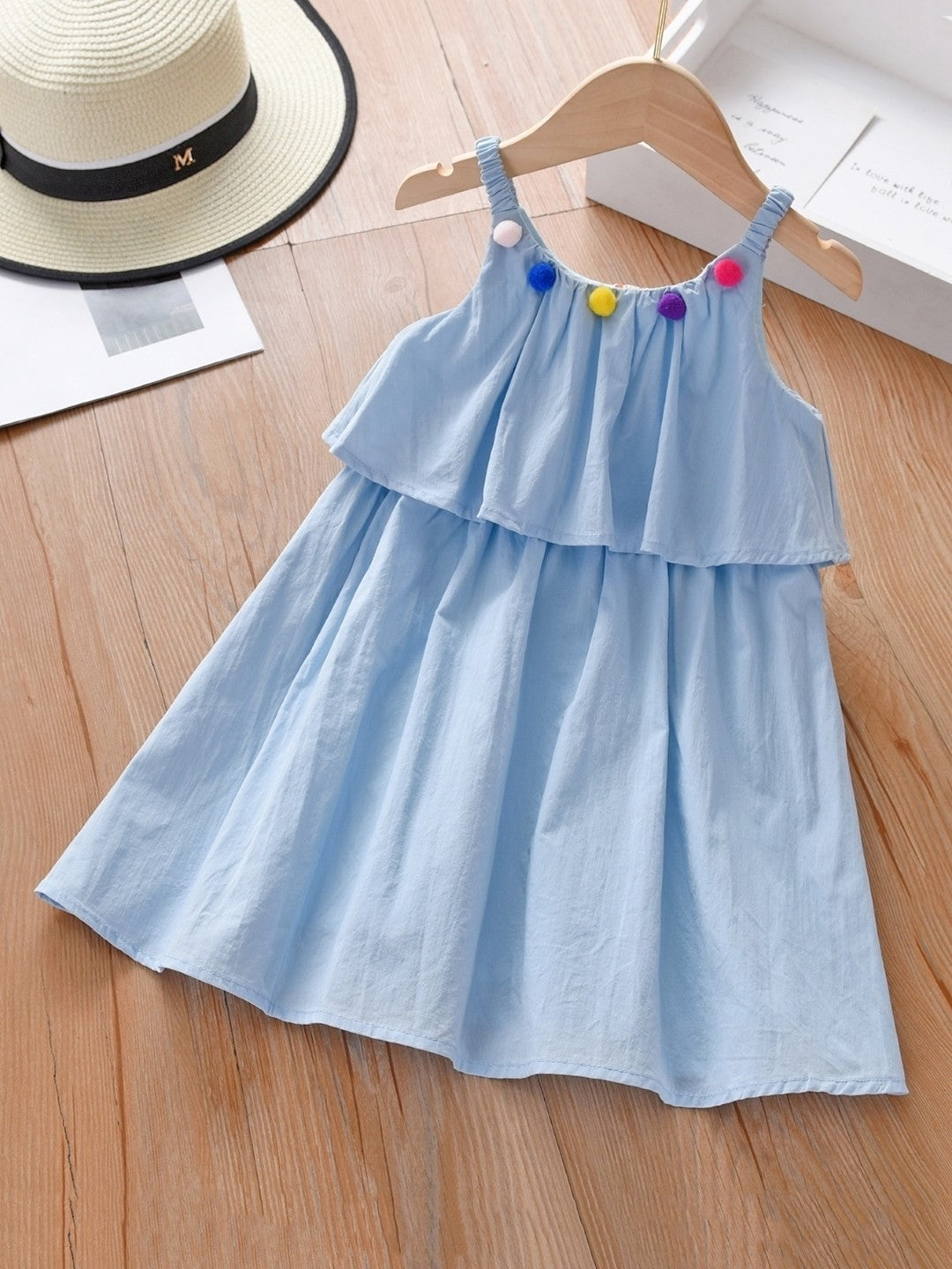 Blue Round Neck Solid Sleeveless A-Line Cotton Dress