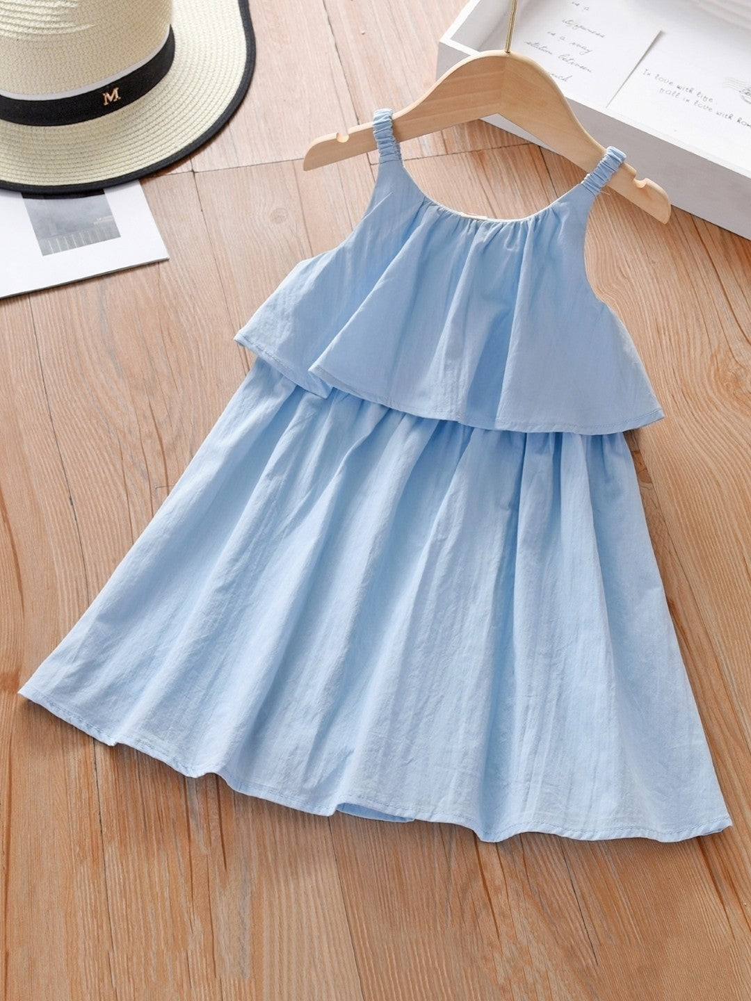 Blue Round Neck Solid Sleeveless A-Line Cotton Dress