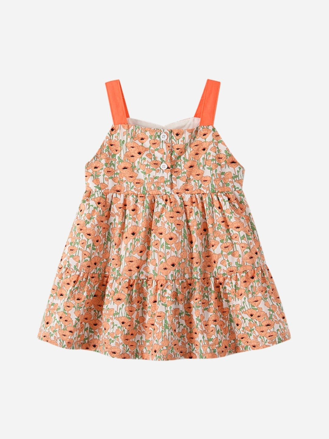 Orange Shoulder Straps Casual A-Line Floral Sleeveless Knee Length Cotton Dress