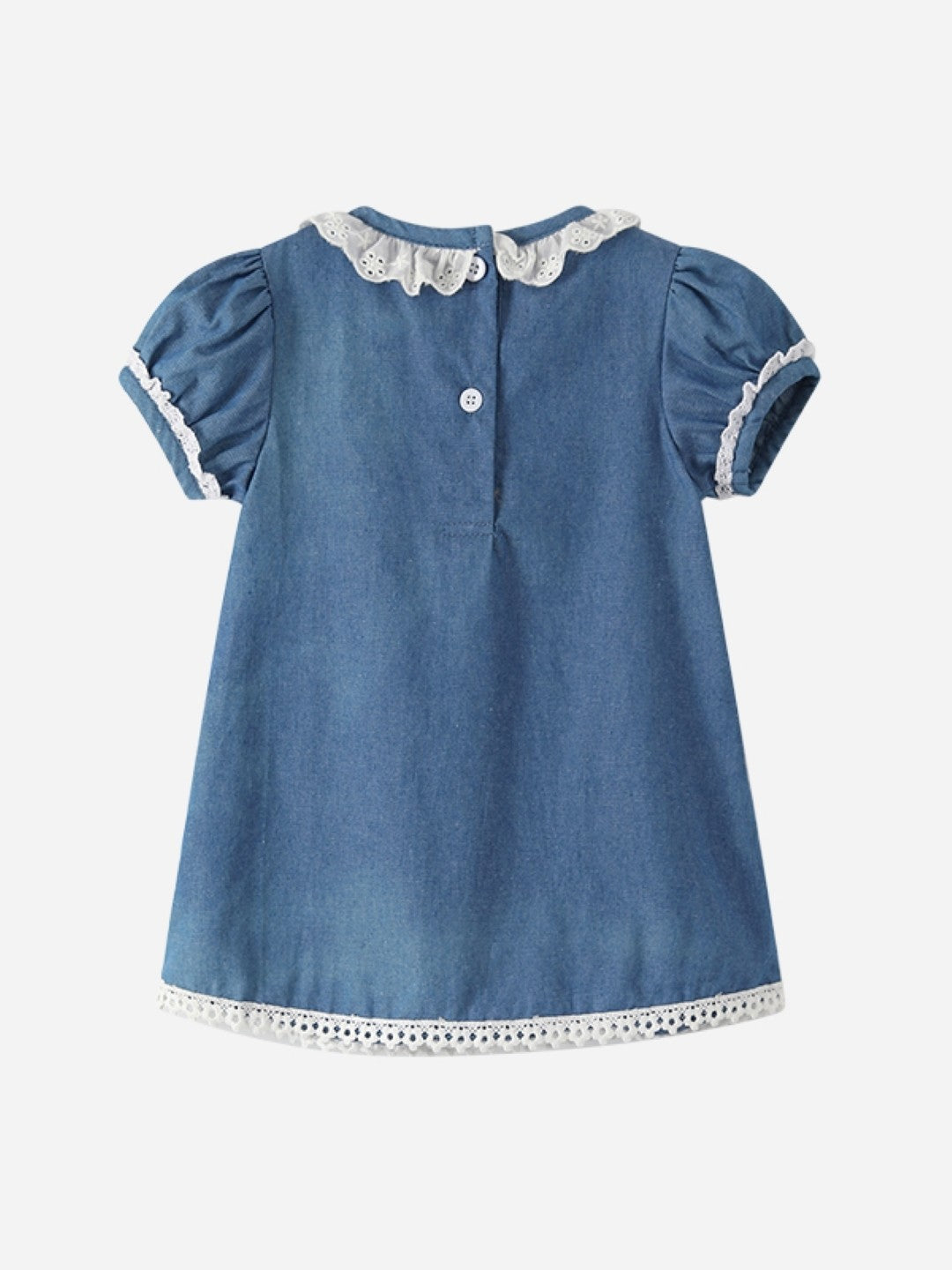 Blue Round Neck Casual A-Line Solid Short Sleeves Knee Length Cotton Dress