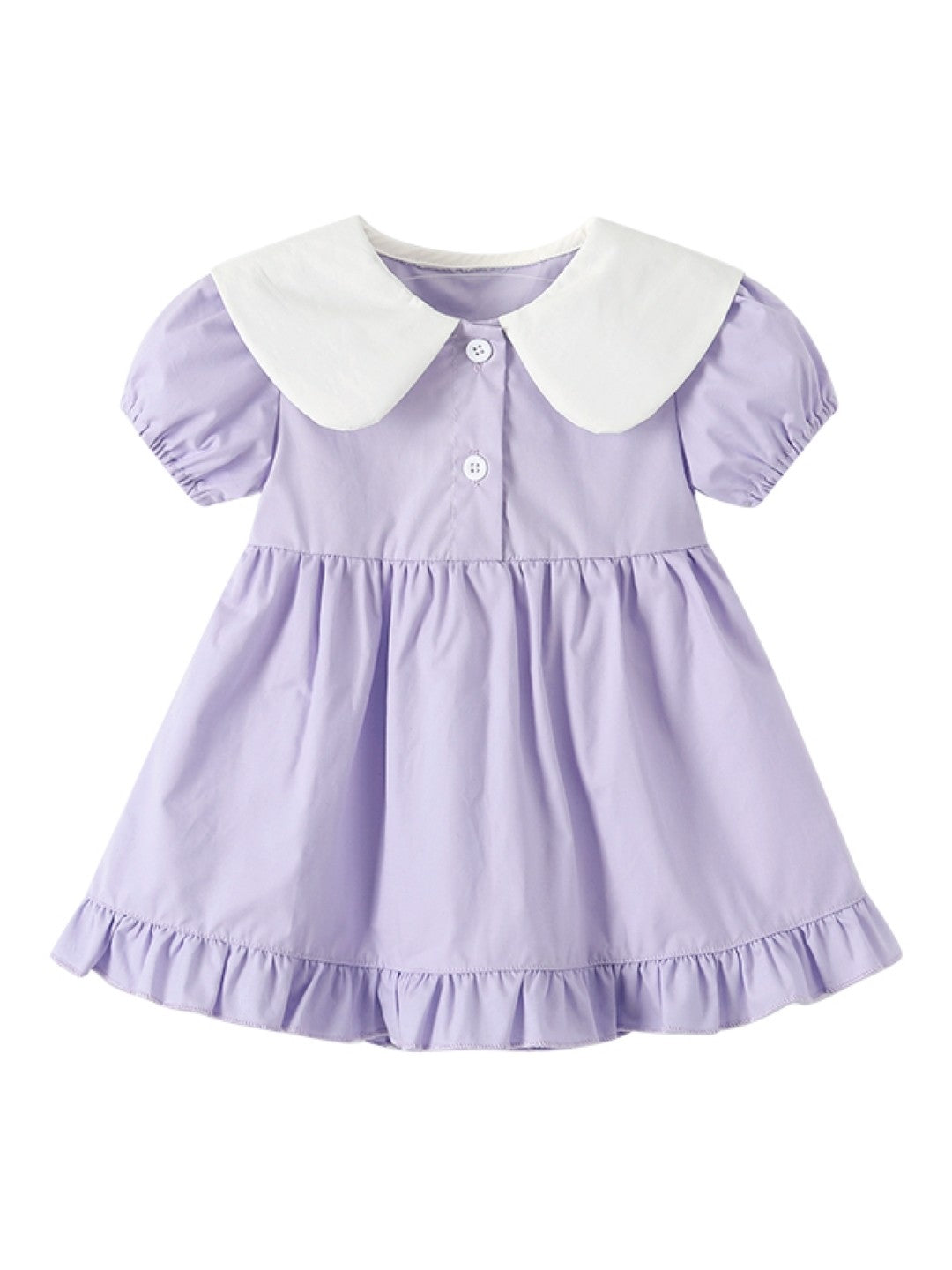 Purple Round Neck Casual A-Line Solid Short Sleeves Knee Length Cotton Dress