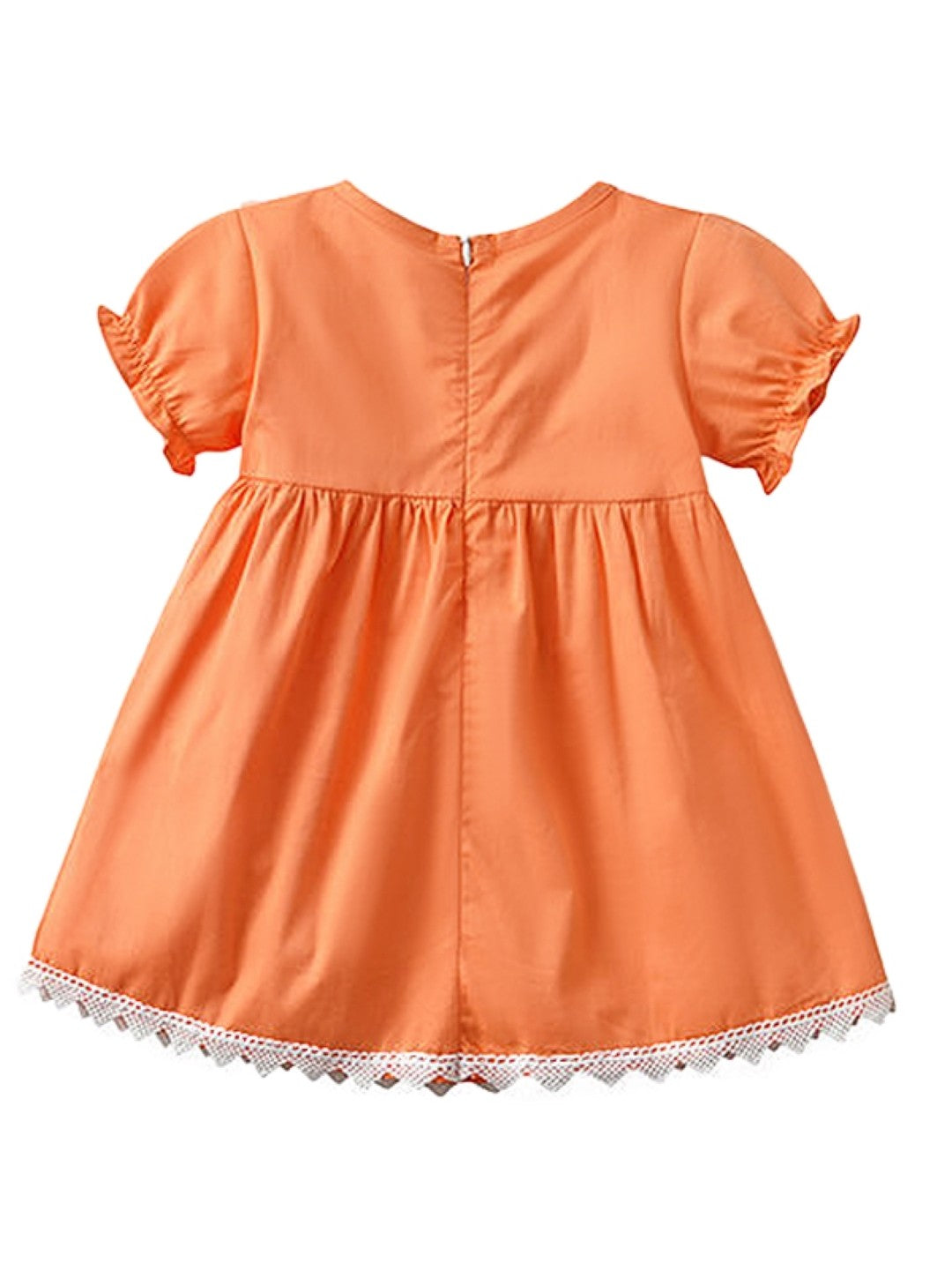 Orange Round Neck Casual A-Line Solid Short Sleeves Knee Length Cotton Dress