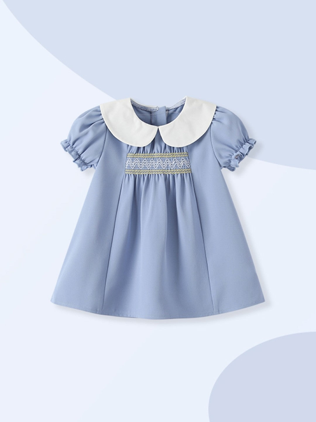 Blue Round Neck Solid A-Line Short Sleeves Polyester Knee Length Dress