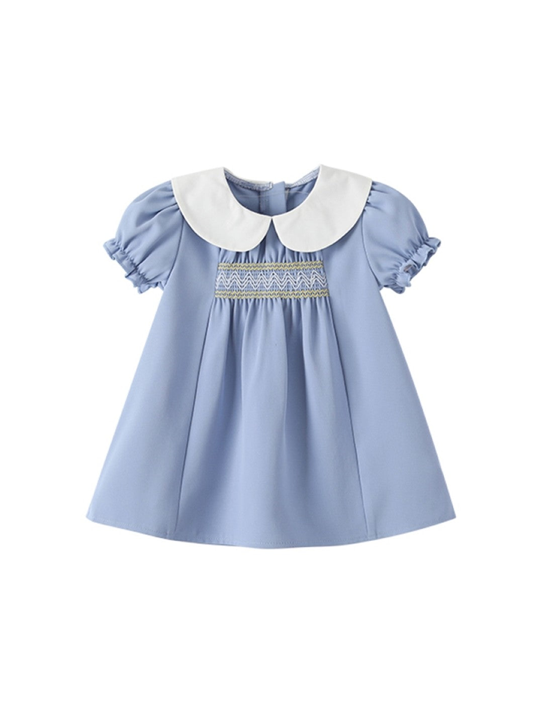 Blue Round Neck Solid A-Line Short Sleeves Polyester Knee Length Dress