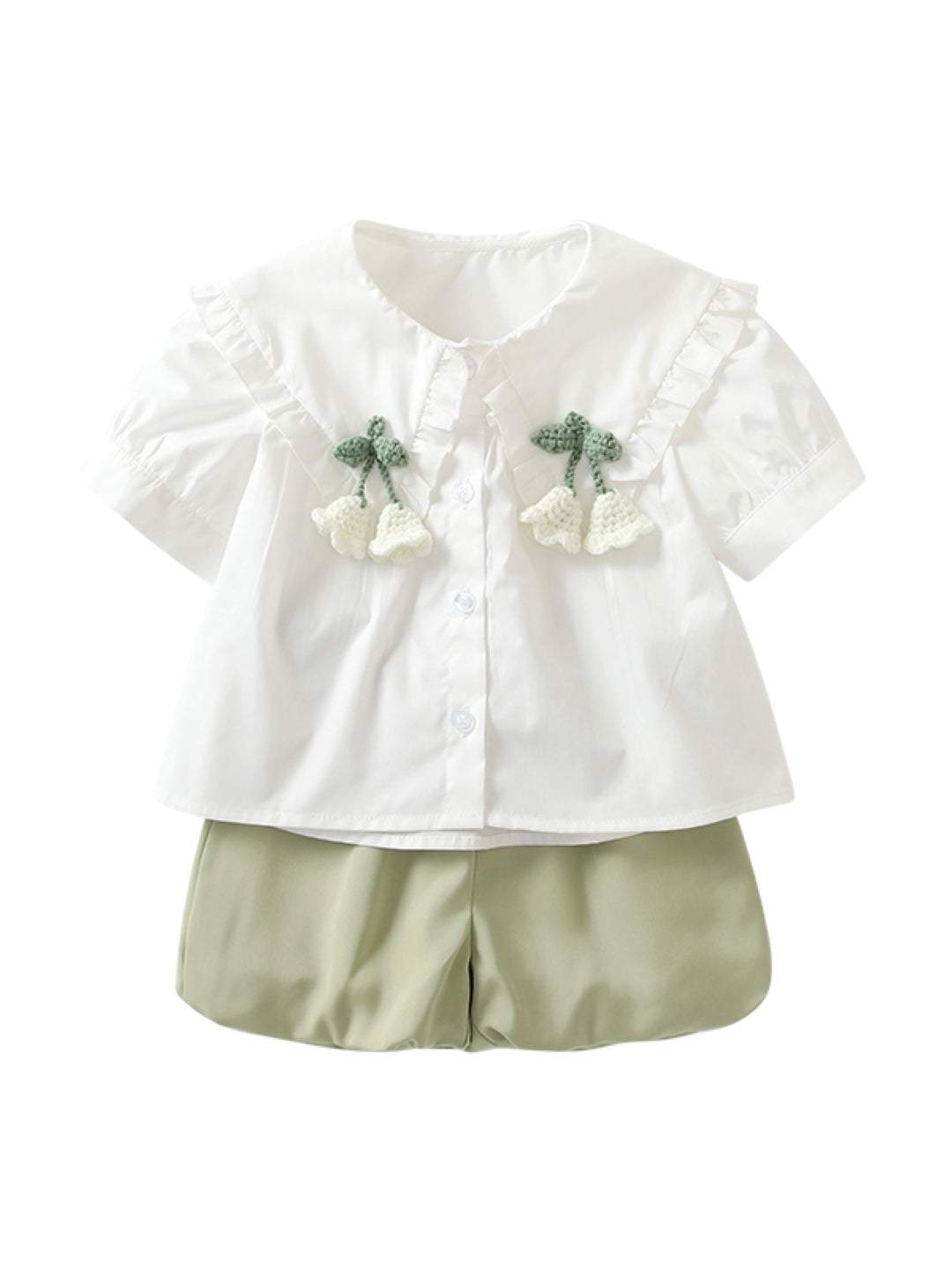 Green Round Neck Short Sleeves Polyester Top & Shorts Set