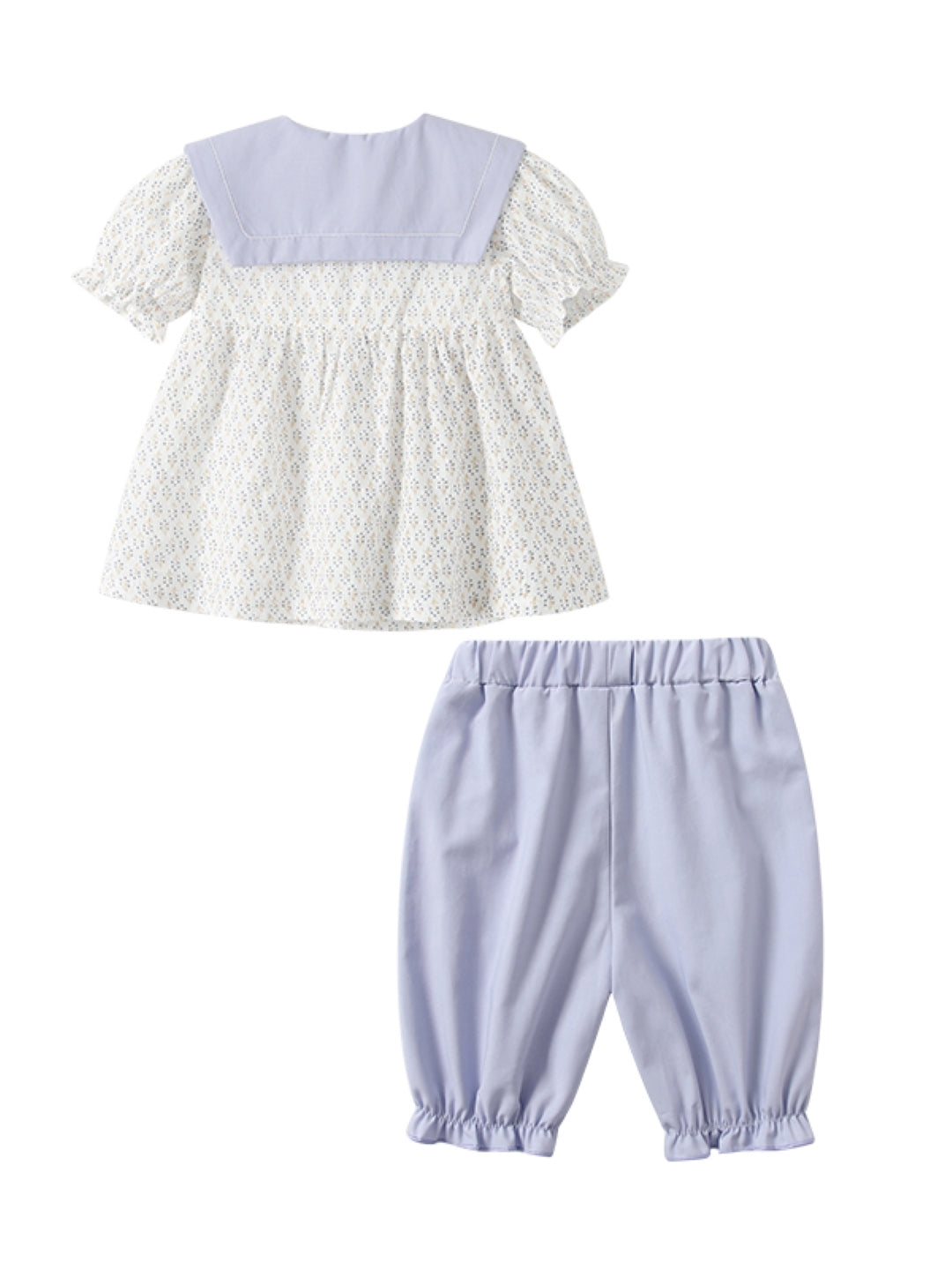 White Round Neck Short Sleeves Pure Cotton Top & Trousers Set