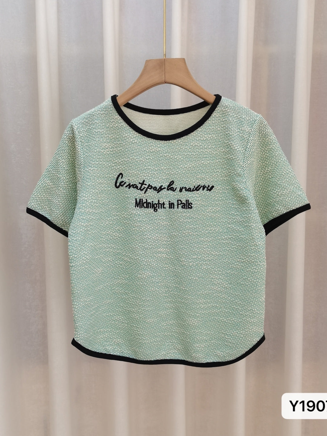 Green Round Neck Short Sleeves Typography Regular Sleeves Polyester Top