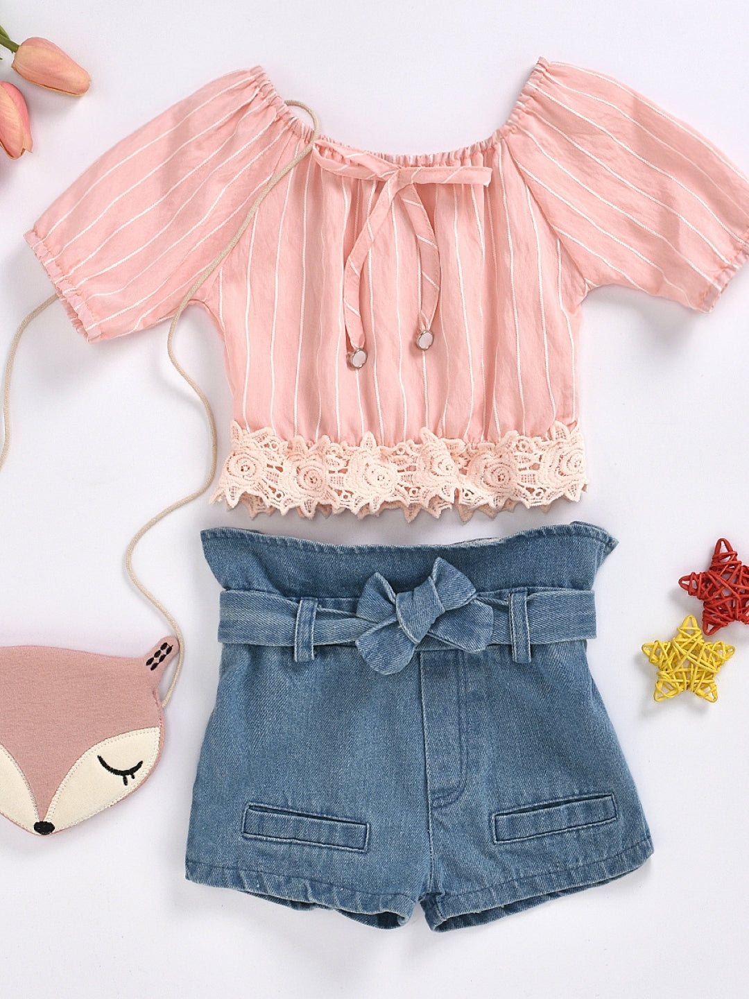 Pink Round Neck Short Sleeves Polyester Solid Shorts Top Set