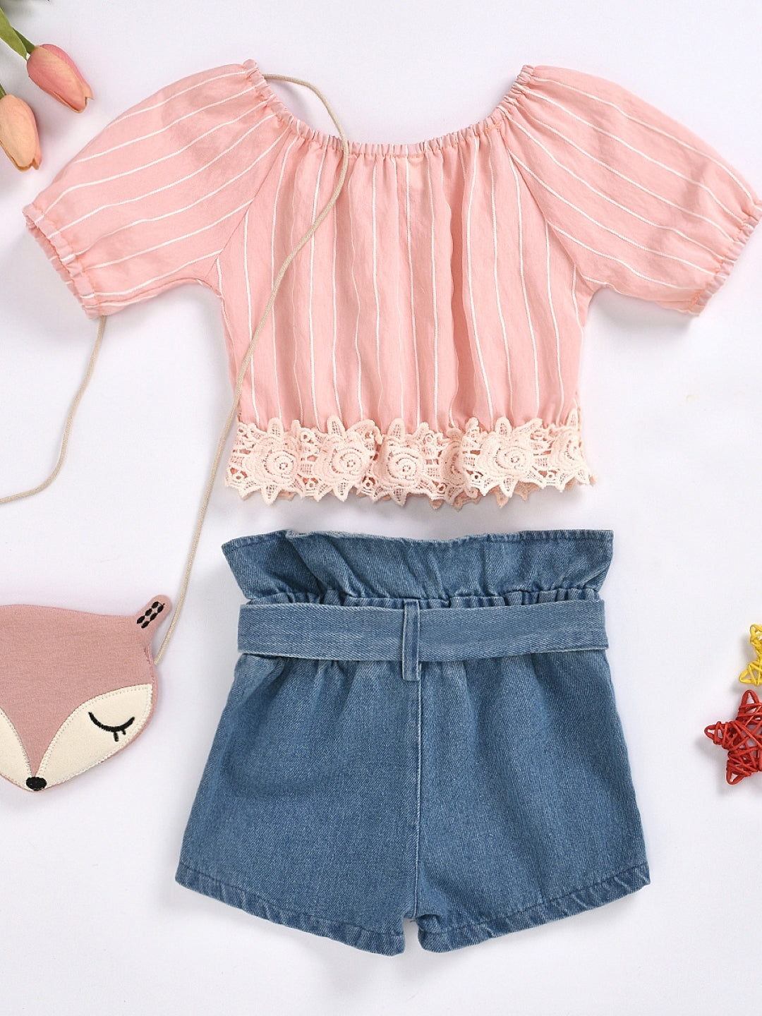 Pink Round Neck Short Sleeves Polyester Solid Shorts Top Set