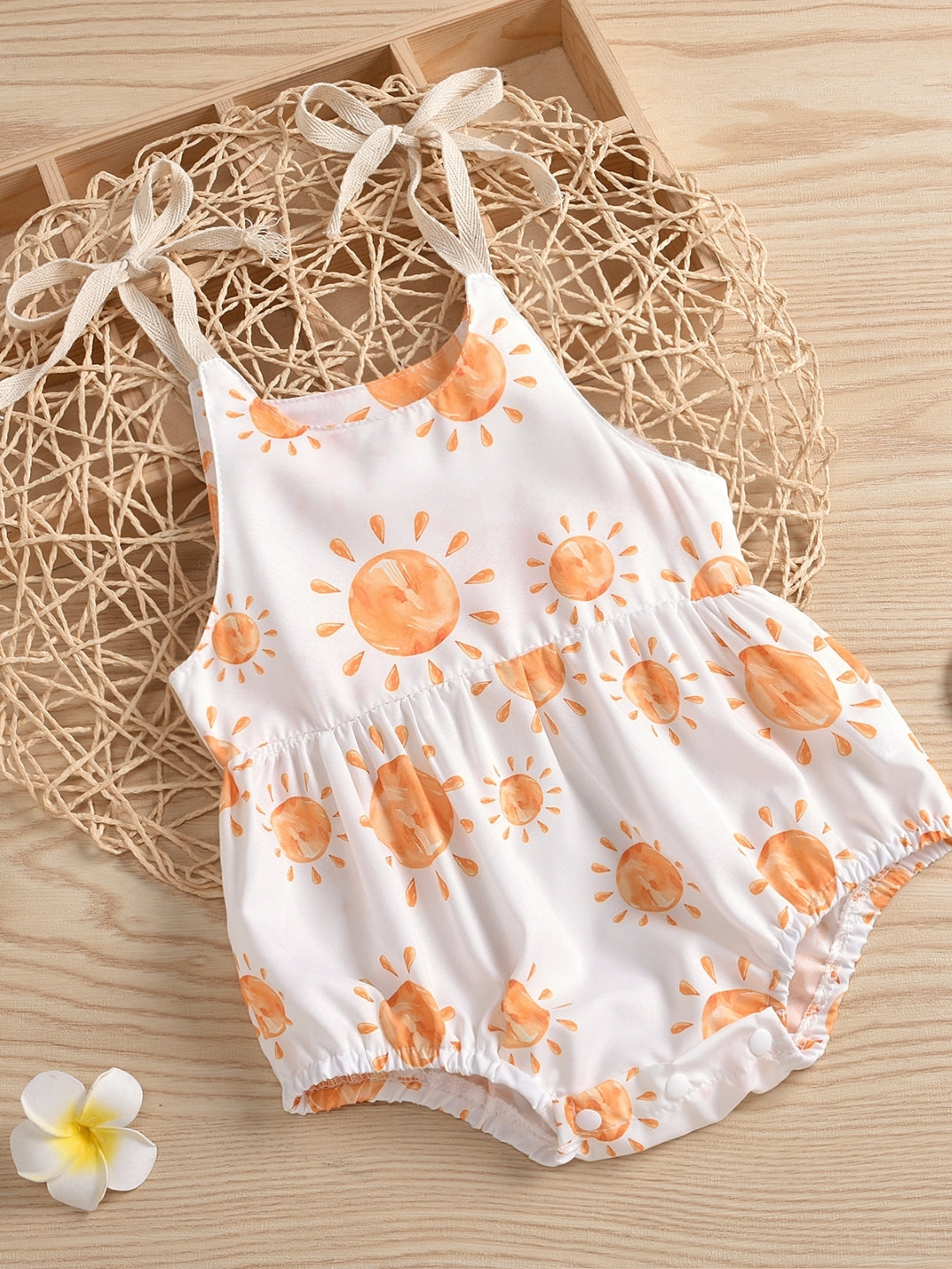 White Orange Polyester Rompers