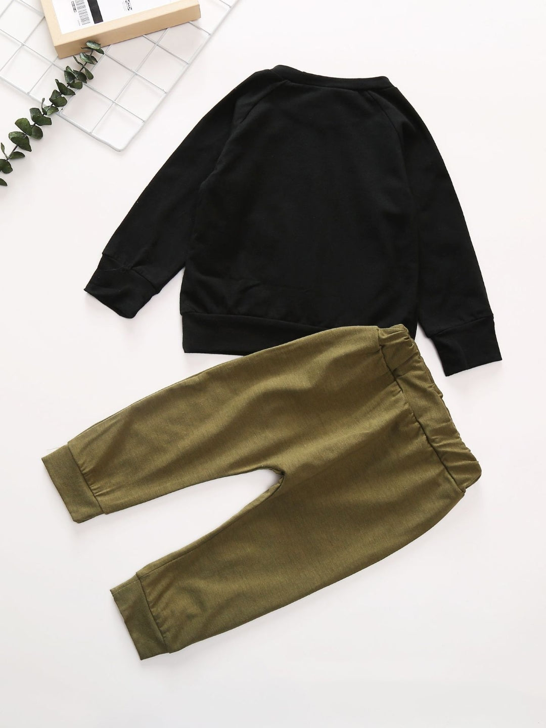 Black Round Neck Long Sleeves Polyester Solid Trousers Top Set