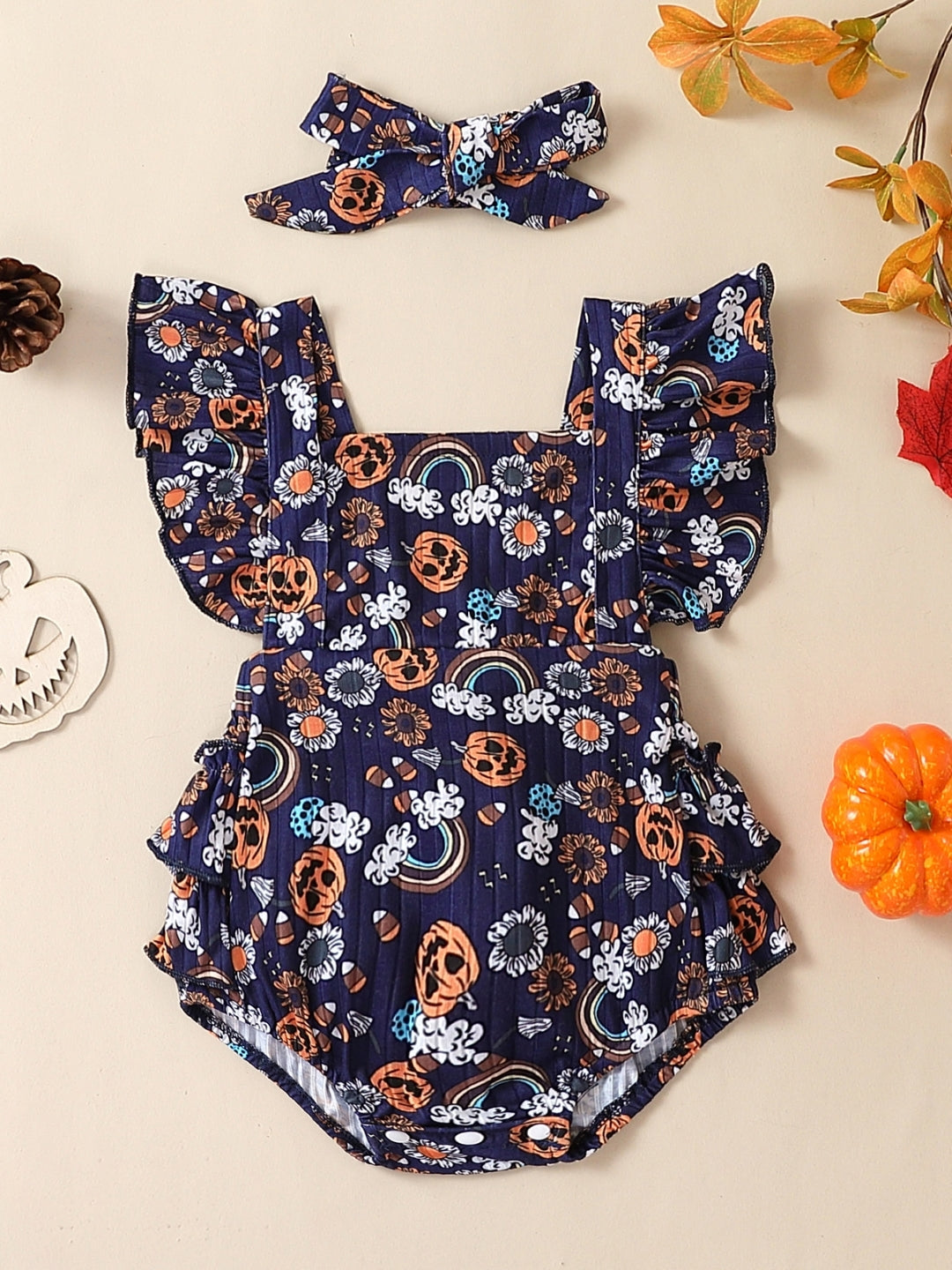 Navy Blue Polyester Rompers